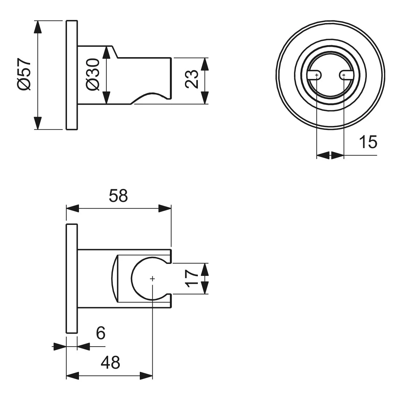 Rysunek techniczny połączenia ściennego z wymiarami, Ideal Standard