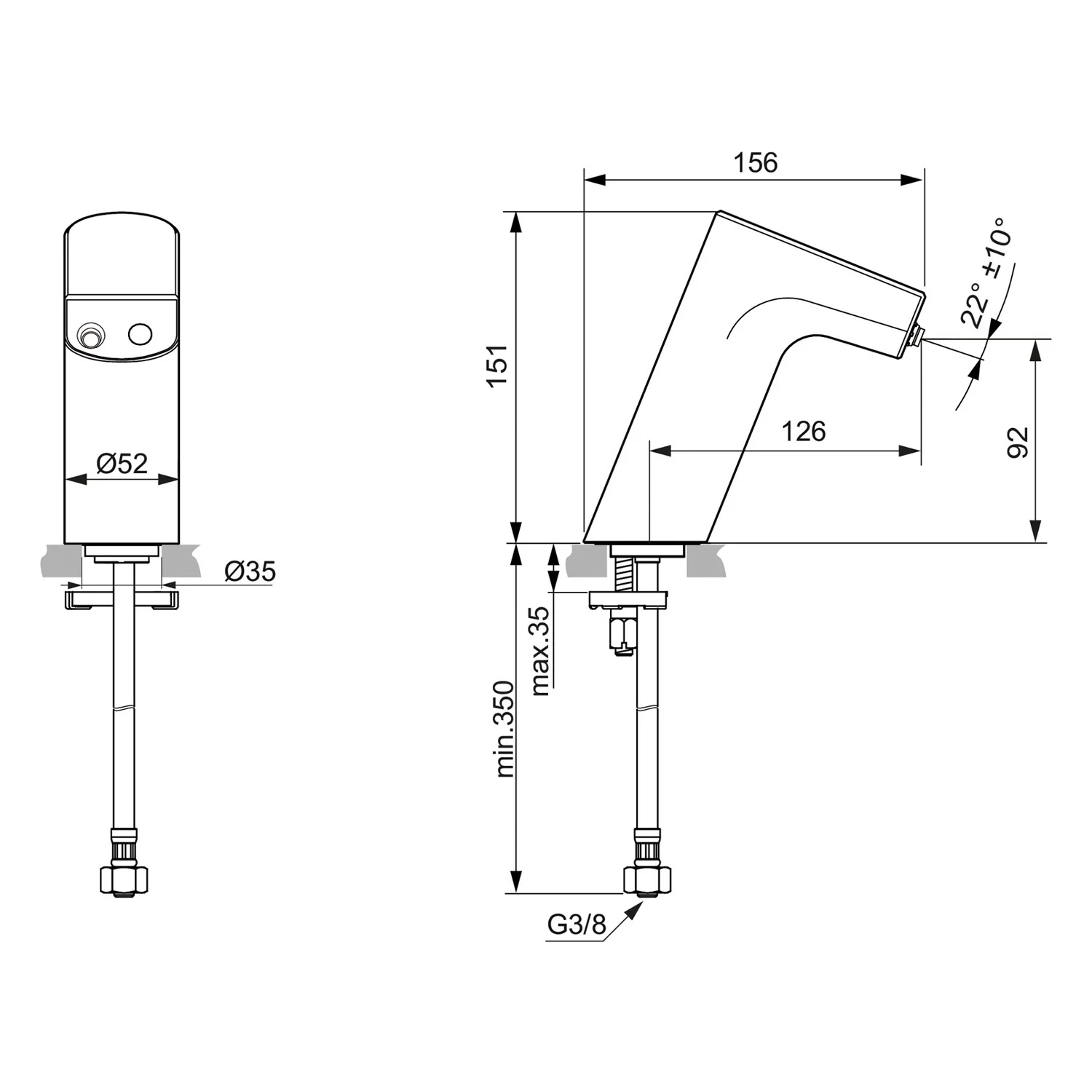 Rysunek techniczny baterii umywalkowej, Ideal Standard