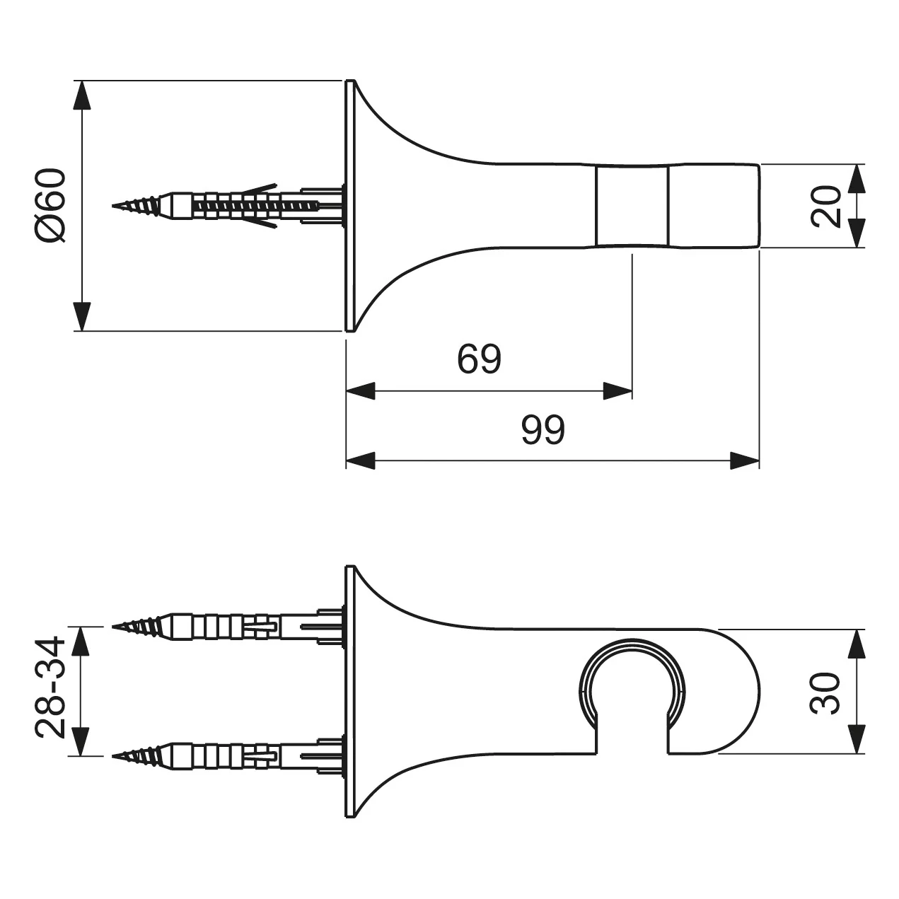 Rysunek techniczny armatury z wymiarami, Ideal Standard