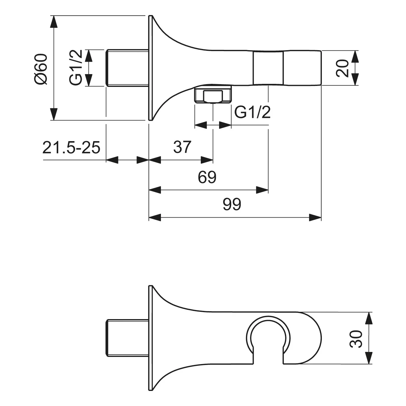 Rysunek techniczny armatury z wymiarami, Ideal Standard