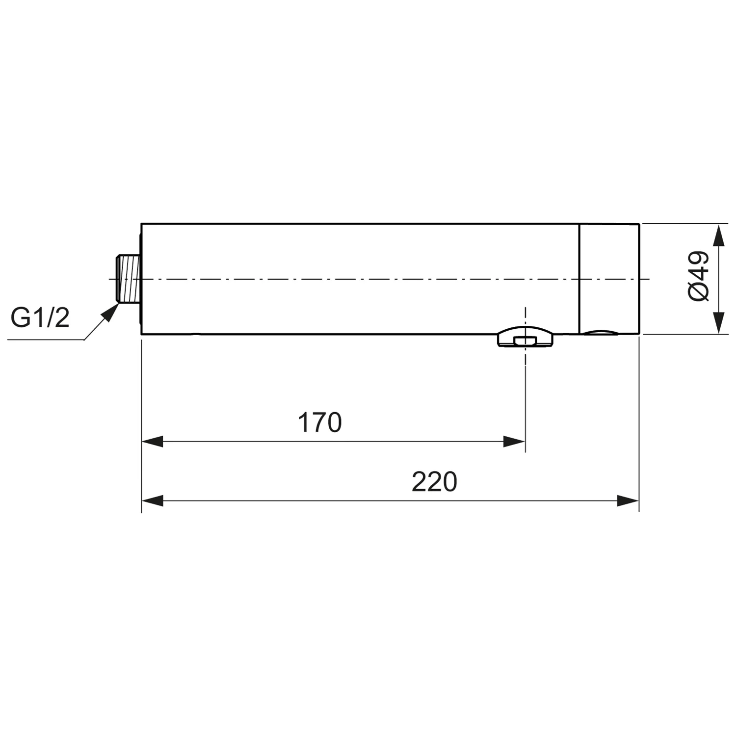 Rysunek techniczny naściennej baterii umywalkowej z wymiarami, Ideal Standard