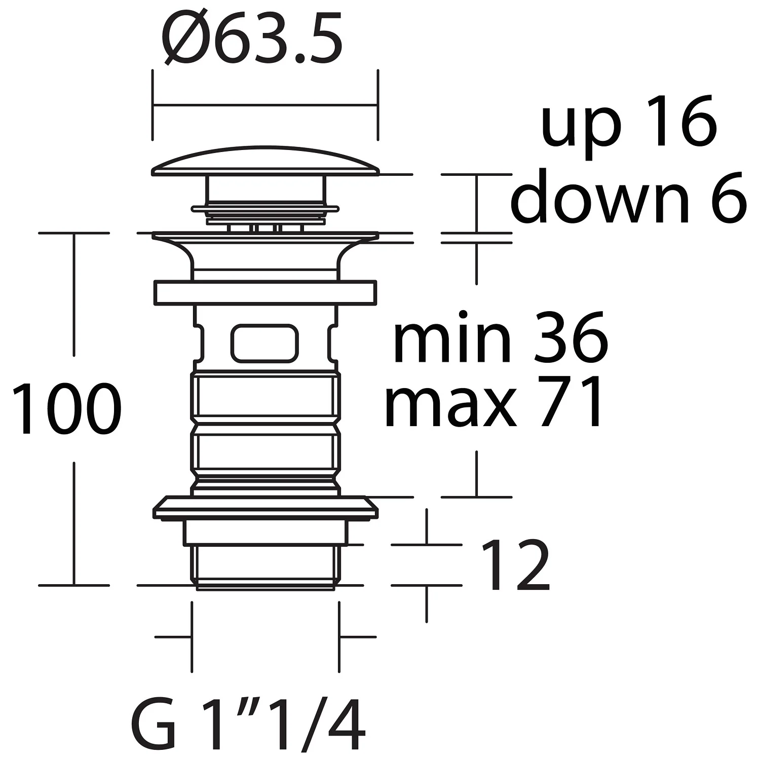 Rysunek techniczny odpływu push-open, Ideal Standard