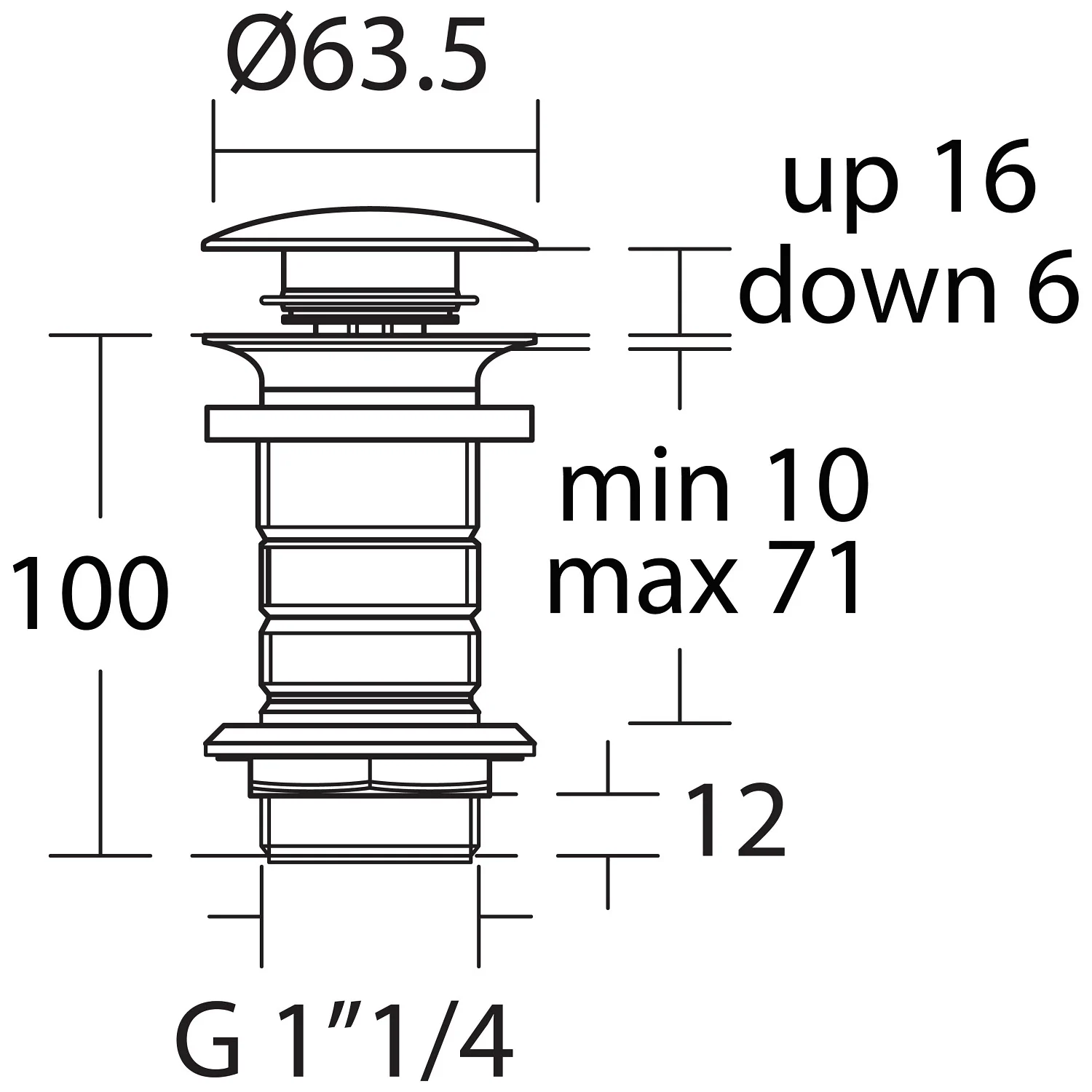Rysunek techniczny odpływu push-open, Ideal Standard