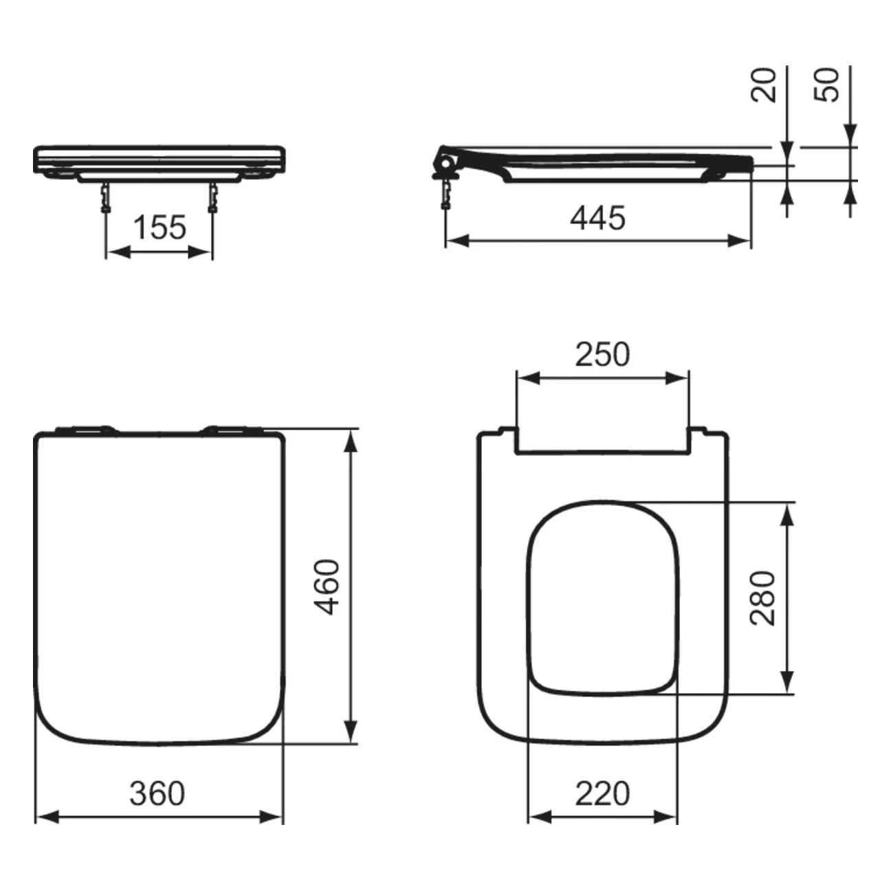 Rysunek techniczny deski sedesowej, Ideal Standard