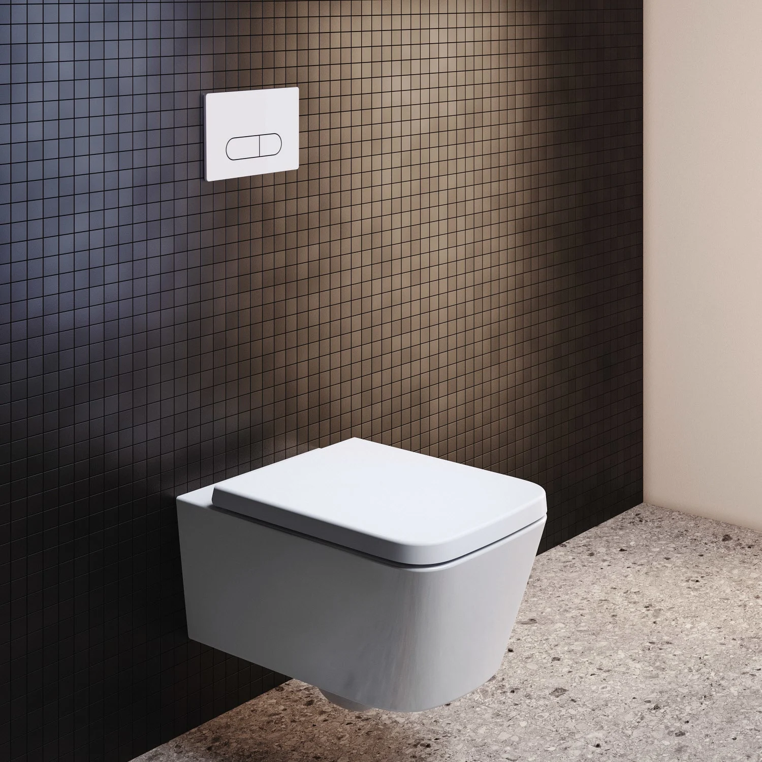 Toaleta wisząca w łazience z kafelkowaną ścianą, Ideal Standard