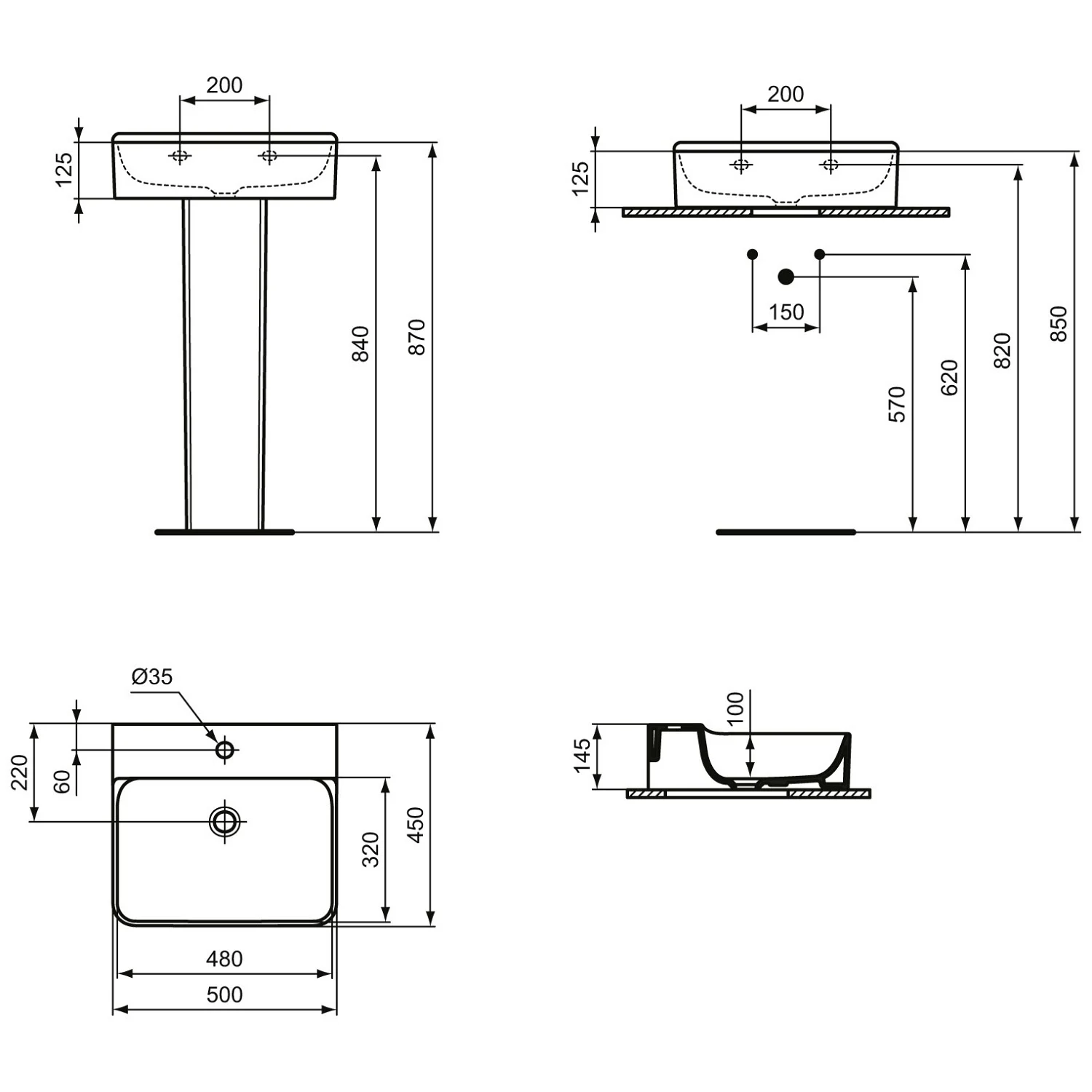 Ideal Standard Conca Waschtisch 50 cm, 1 Hahnloch, ohne Überlauf Bild 5