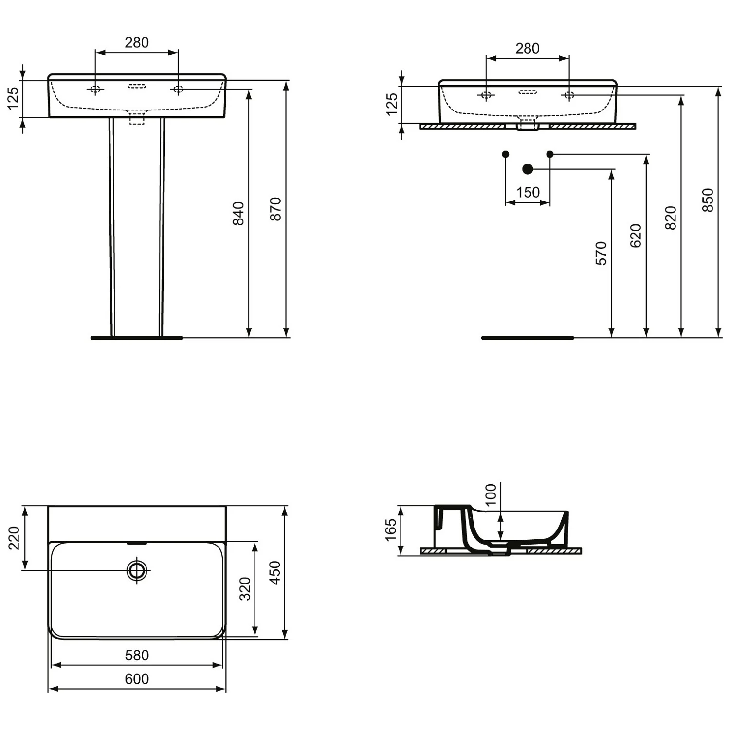Ideal Standard Conca Waschtisch 60 cm, ohne Hahnloch, mit Überlauf Bild 5