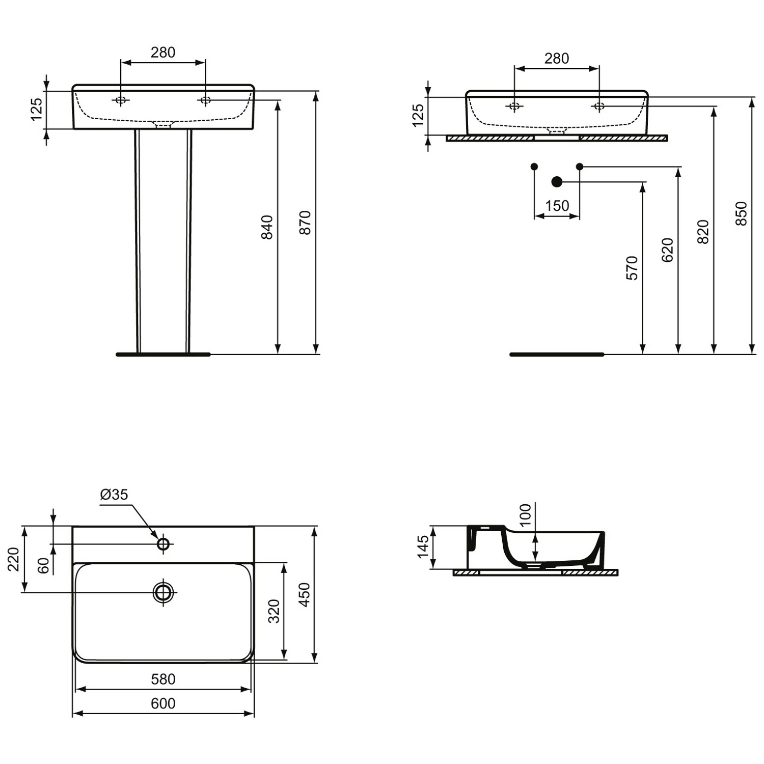 Ideal Standard Conca Waschtisch 60 cm, 1 Hahnloch, ohne Überlauf Bild 5