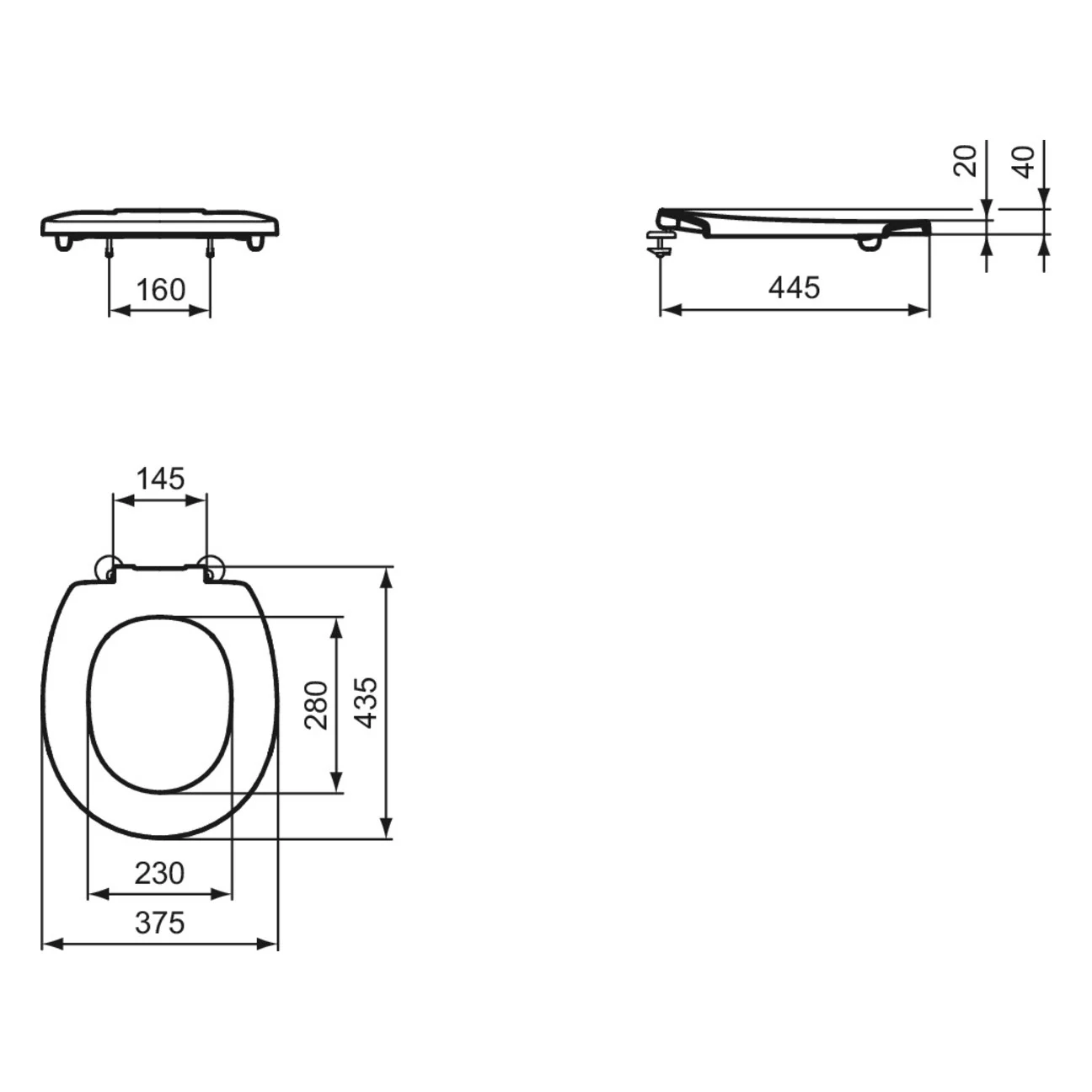 Rysunek techniczny deski sedesowej, Ideal Standard