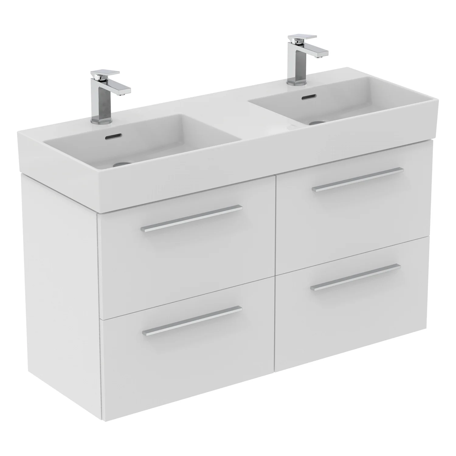 Podwójna umywalka Ideal Standard Extra 121,5 cm, po jednym otworze na baterię z przelewem Zdjęcie 2