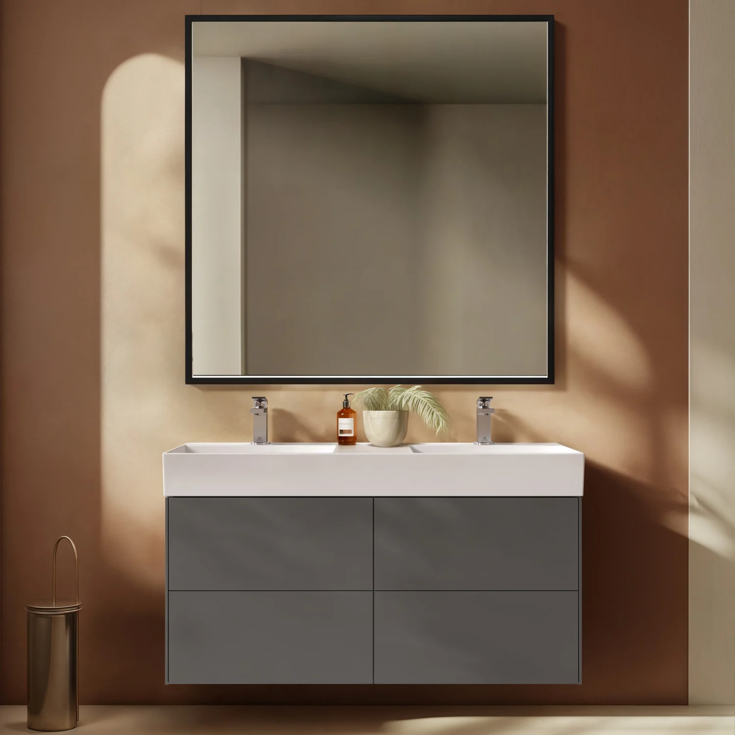 Podwójna umywalka Ideal Standard Extra 121,5 cm, po jednym otworze na baterię z przelewem Zdjęcie 3