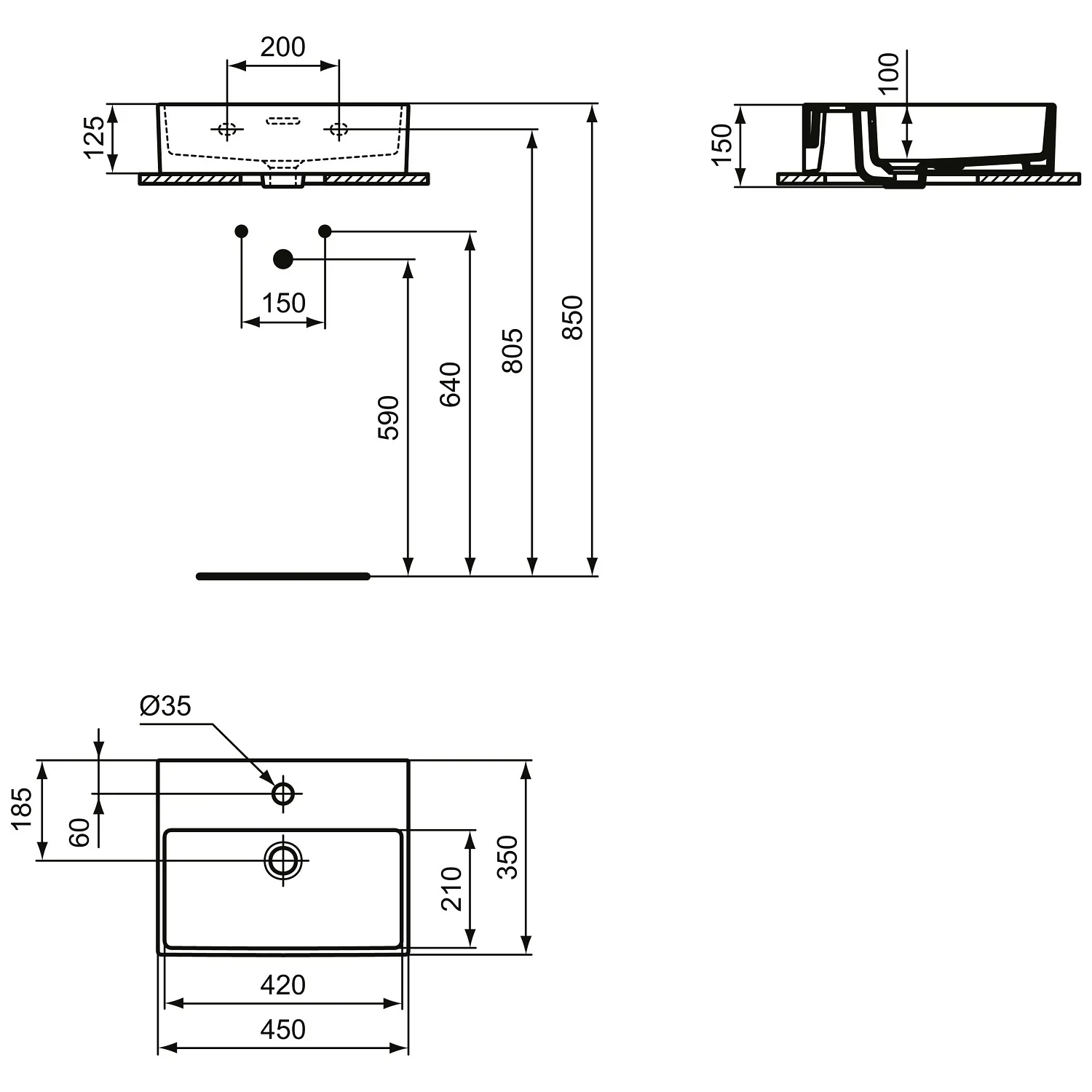 Ideal Standard Extra Handwaschbecken 45 cm, 1 Hahnloch, mit Überlauf Bild 5