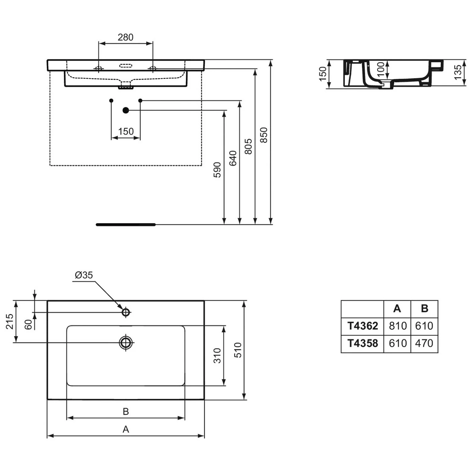 Ideal Standard Extra Möbelwaschtisch, 1 Hahnloch, 61 cm Bild 5