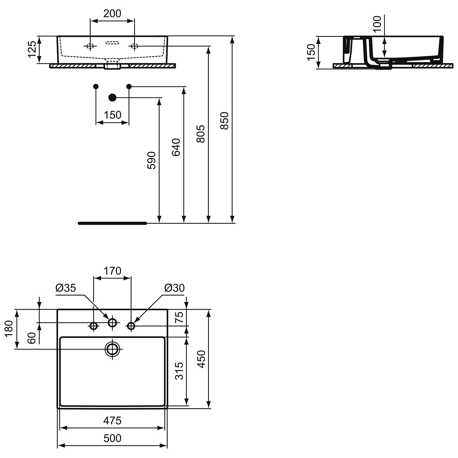Ideal Standard Extra Waschtisch 50 cm, 3 Hahnlöcher, mit Überlauf Bild 5