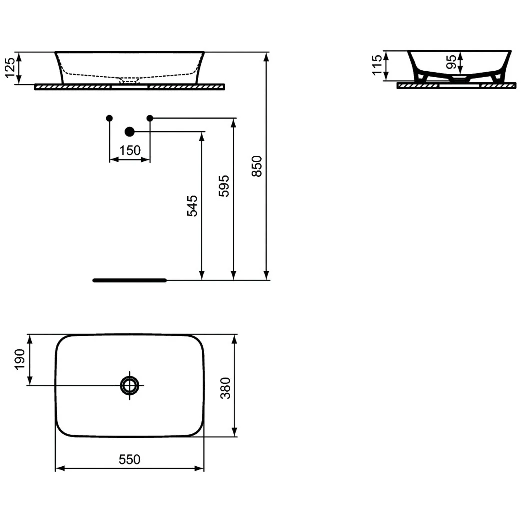 Ideal Standard Ipalyss Aufsatzschale eckig ohne Überlauf, ohne Überlauf 55 x 38 cm Bild 5