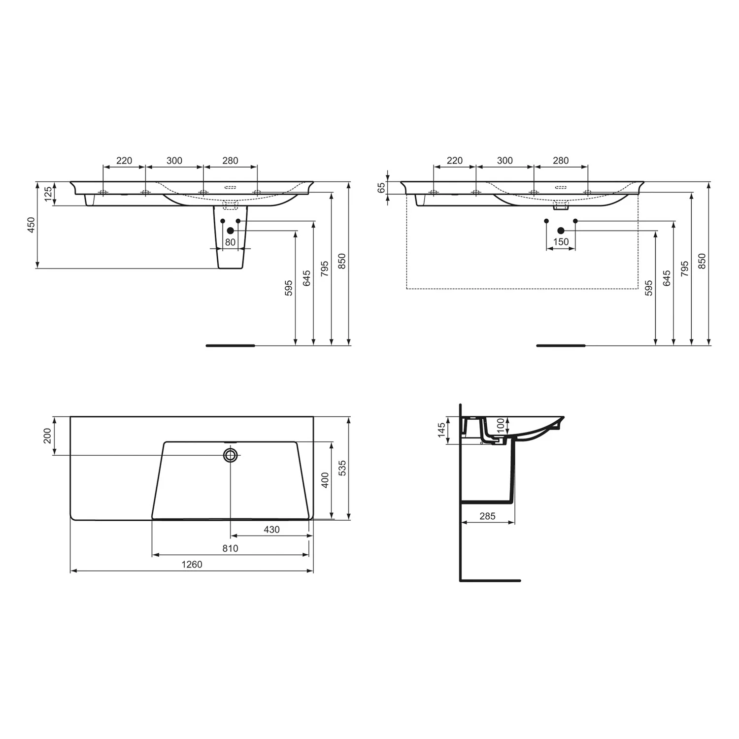 Ideal Standard La Dolce Vita Möbelwaschtisch 126 cm, ohne Hahnloch, mit Überlauf, Ablage links Bild 4