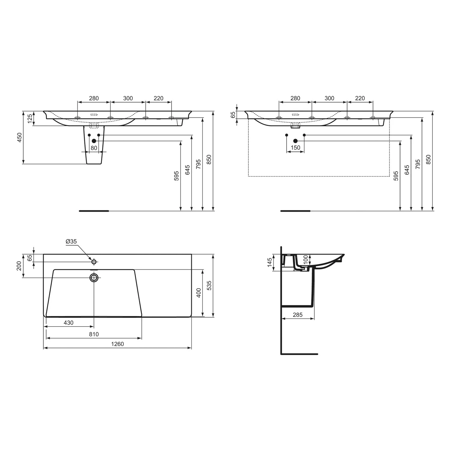 Ideal Standard La Dolce Vita Möbelwaschtisch 126 cm, mit 1 Hahnloch, mit Überlauf, Ablage rechts Bild 4