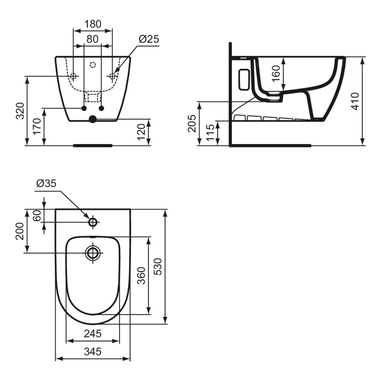 Ideal Standard i.life O Wand-Bidet, 1 Hahnloch, mit Überlauf Bild 5
