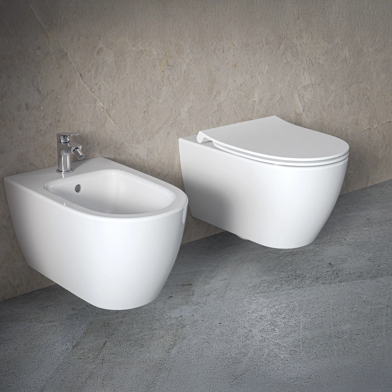 Bidet i toaleta z bliska na ścianie, Ideal Standard