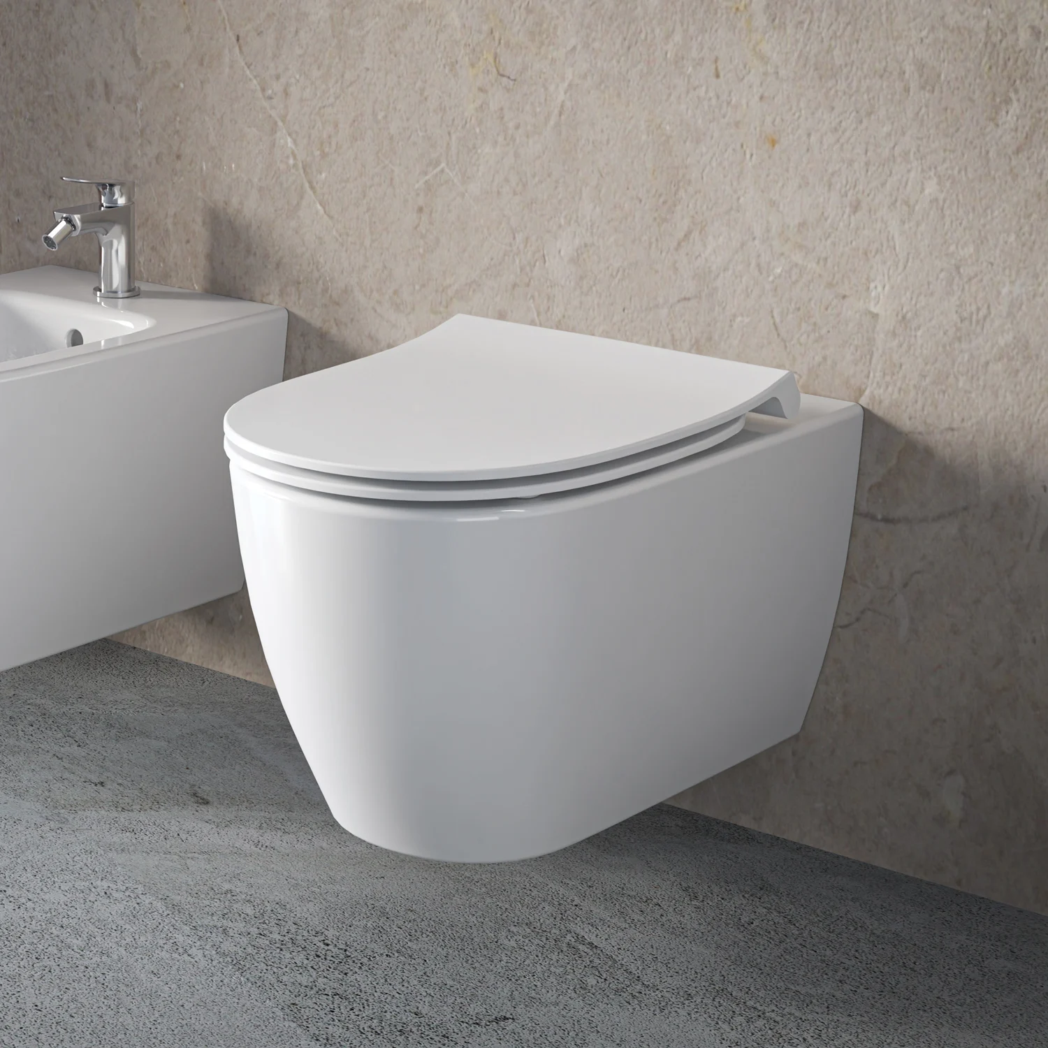 Zbliżenie na wiszącą toaletę w łazience, Ideal Standard