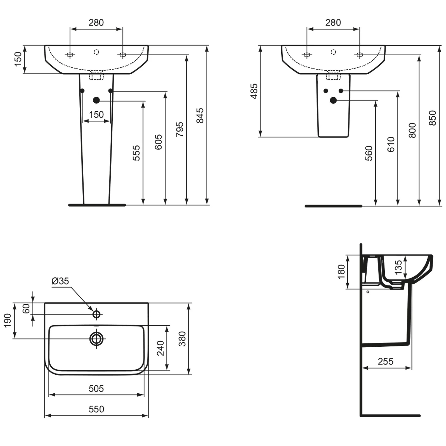 Ideal Standard i.life S Waschtisch 55 cm, 1 Hahnloch, mit Überlauf Bild 5