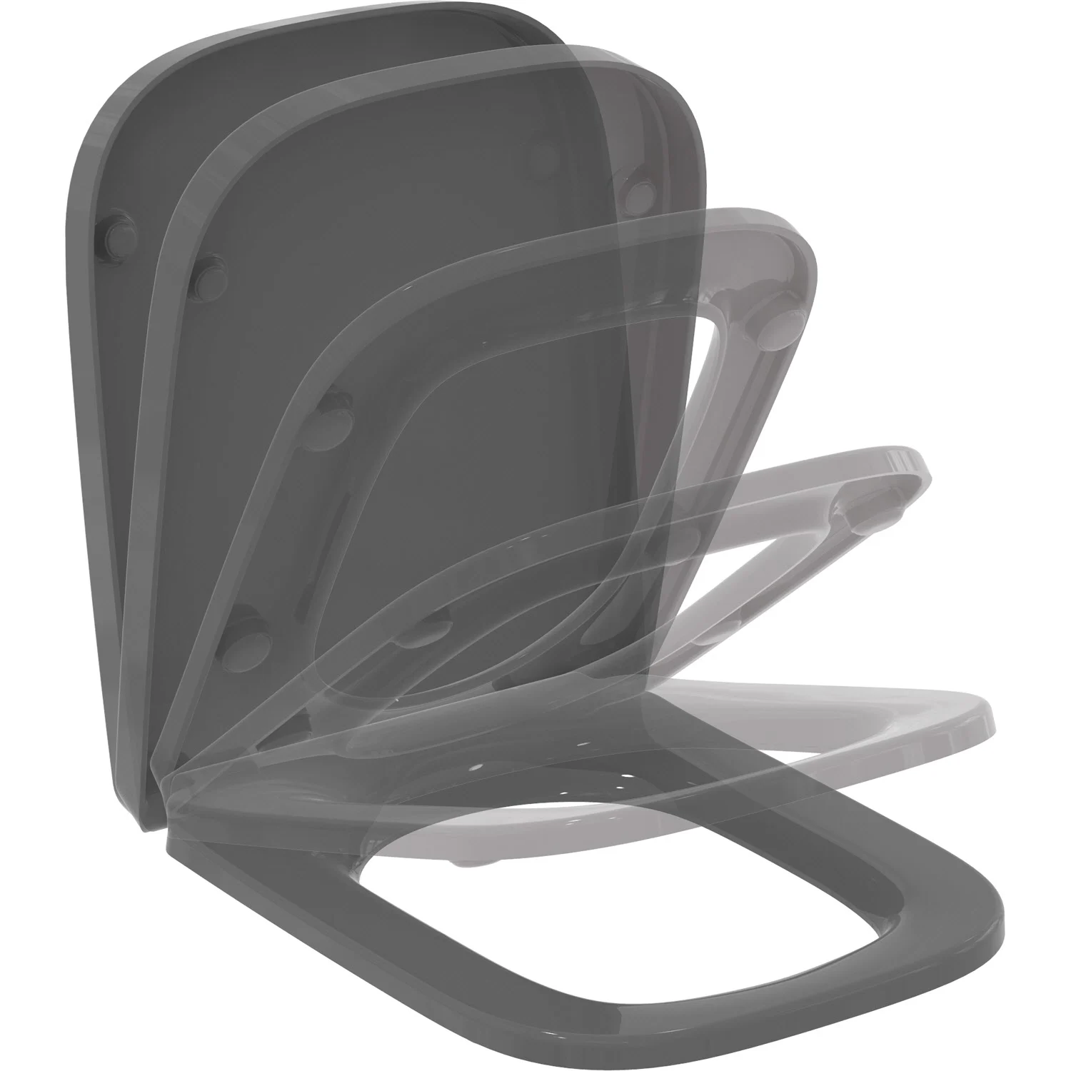 Szara deska sedesowa w różnych pozycjach, Ideal Standard