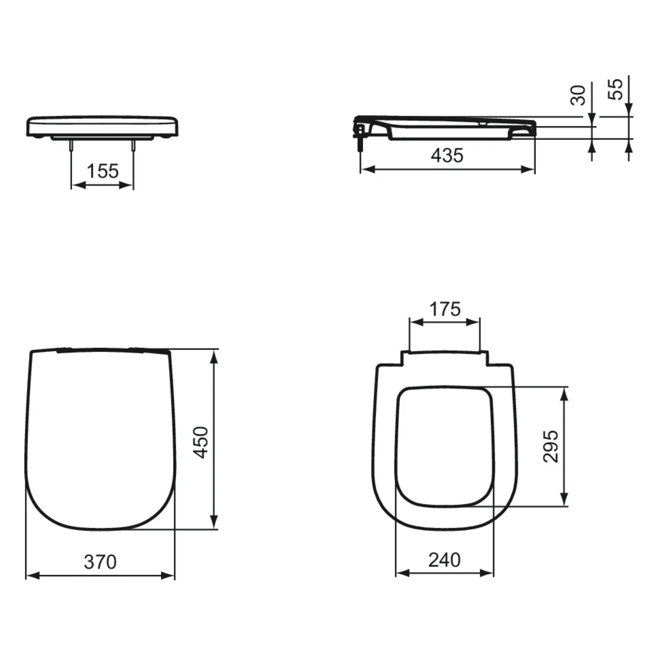 Rysunek techniczny deski sedesowej z wymiarami, Ideal Standard