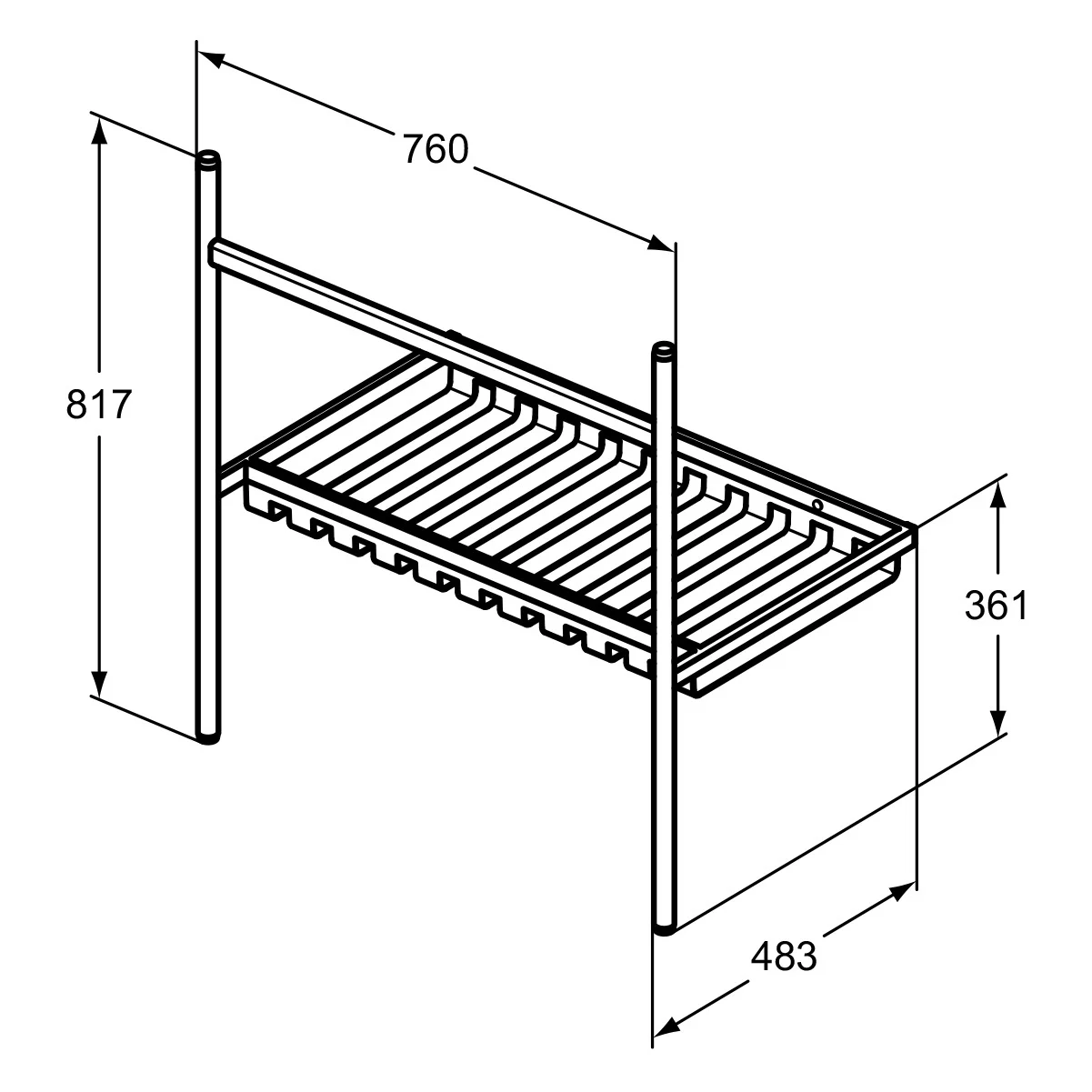 Rysunek techniczny półki z wymiarami, Ideal Standard