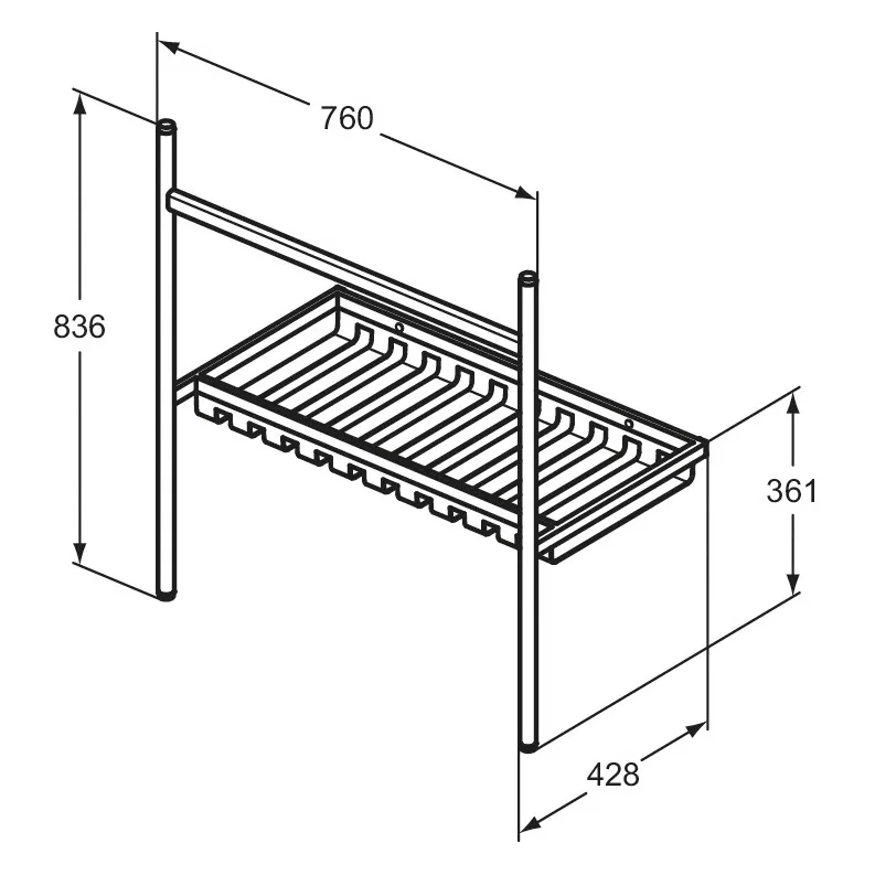 Rysunek techniczny półki z wymiarami, Ideal Standard