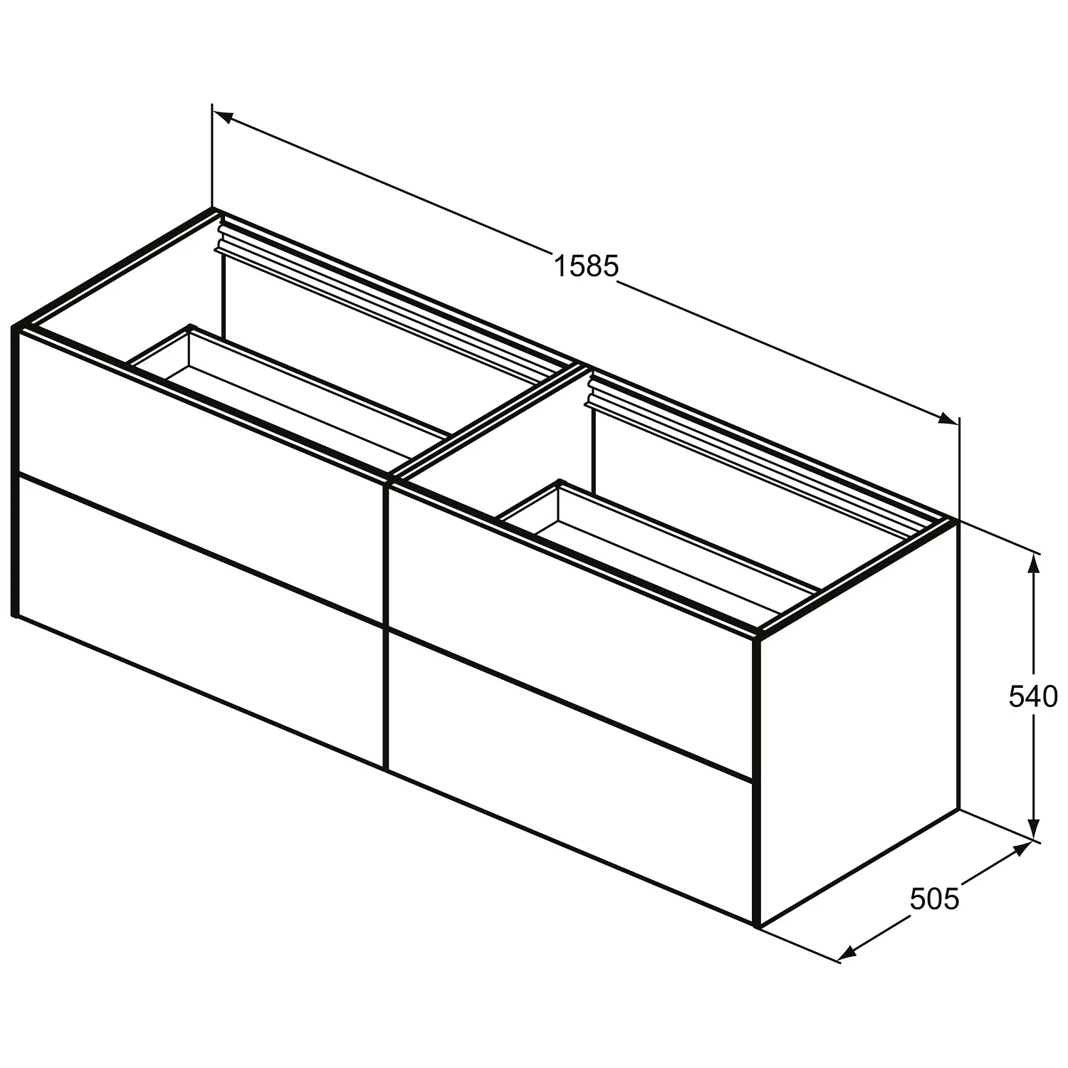 Rysunek techniczny szafki konsolowej 1585 mm, Ideal Standard