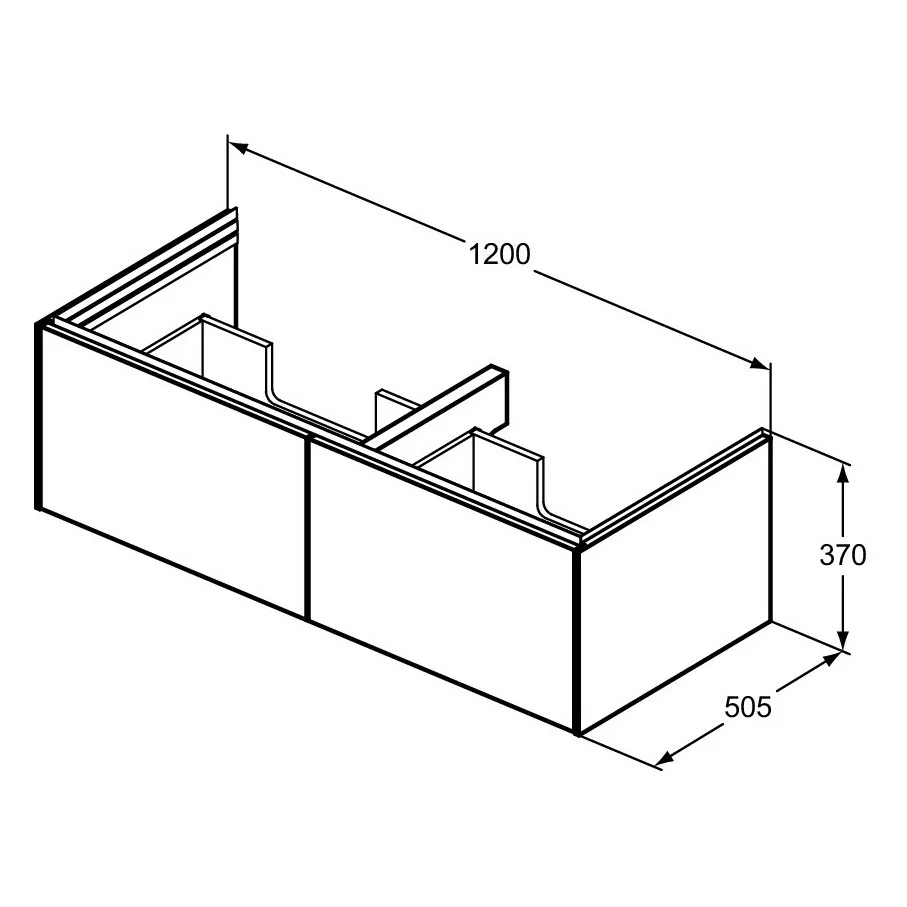 Rysunek techniczny szafki umywalkowej z wymiarami, Ideal Standard