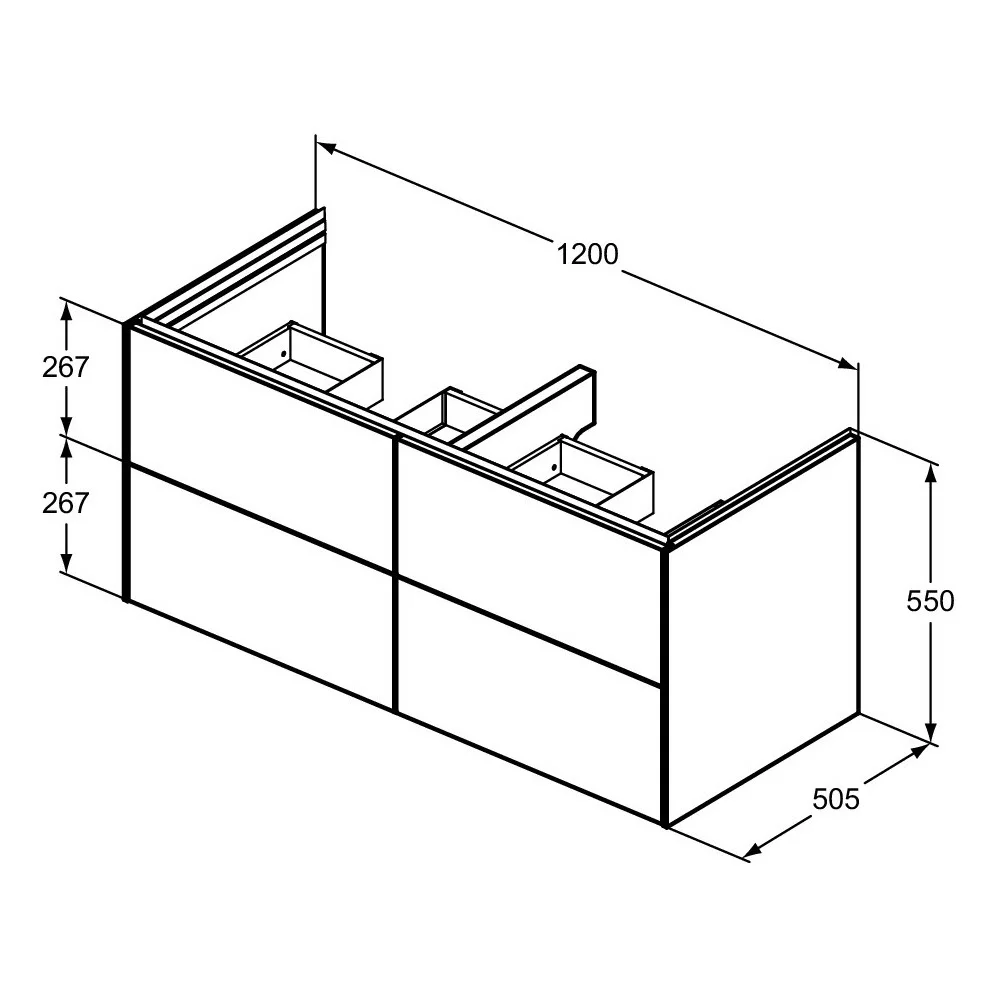 Rysunek techniczny szafki umywalkowej z wymiarami, Ideal Standard