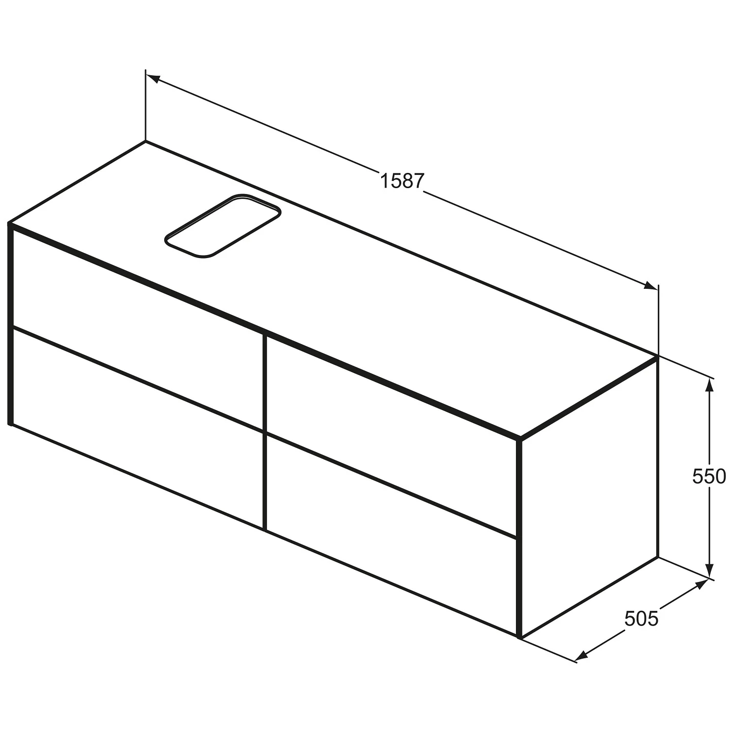 Ideal Standard Conca Waschtischunterschrank 160 cm, mit Ausschnitt wählbar, 4 Auszüge Bild 5
