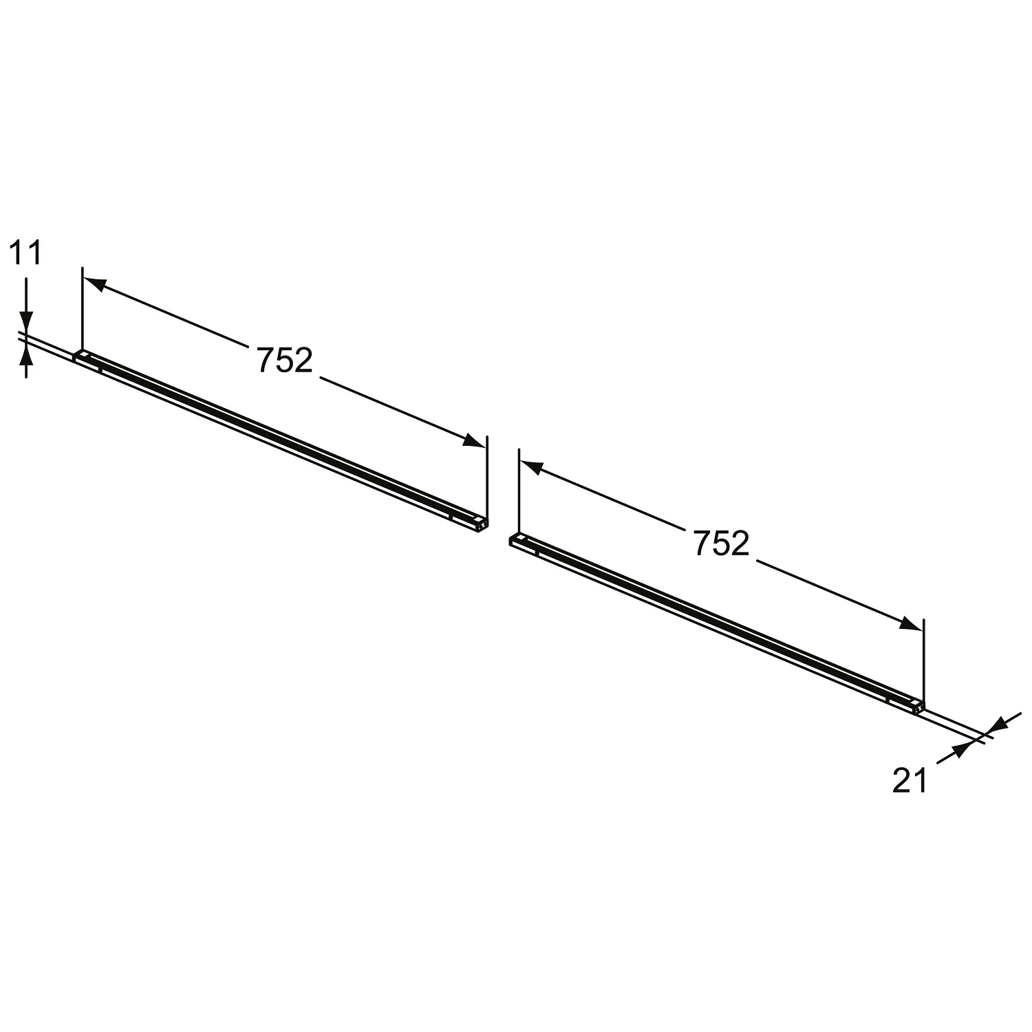 Rysunek techniczny akcesorium LED z wymiarami, Ideal Standard