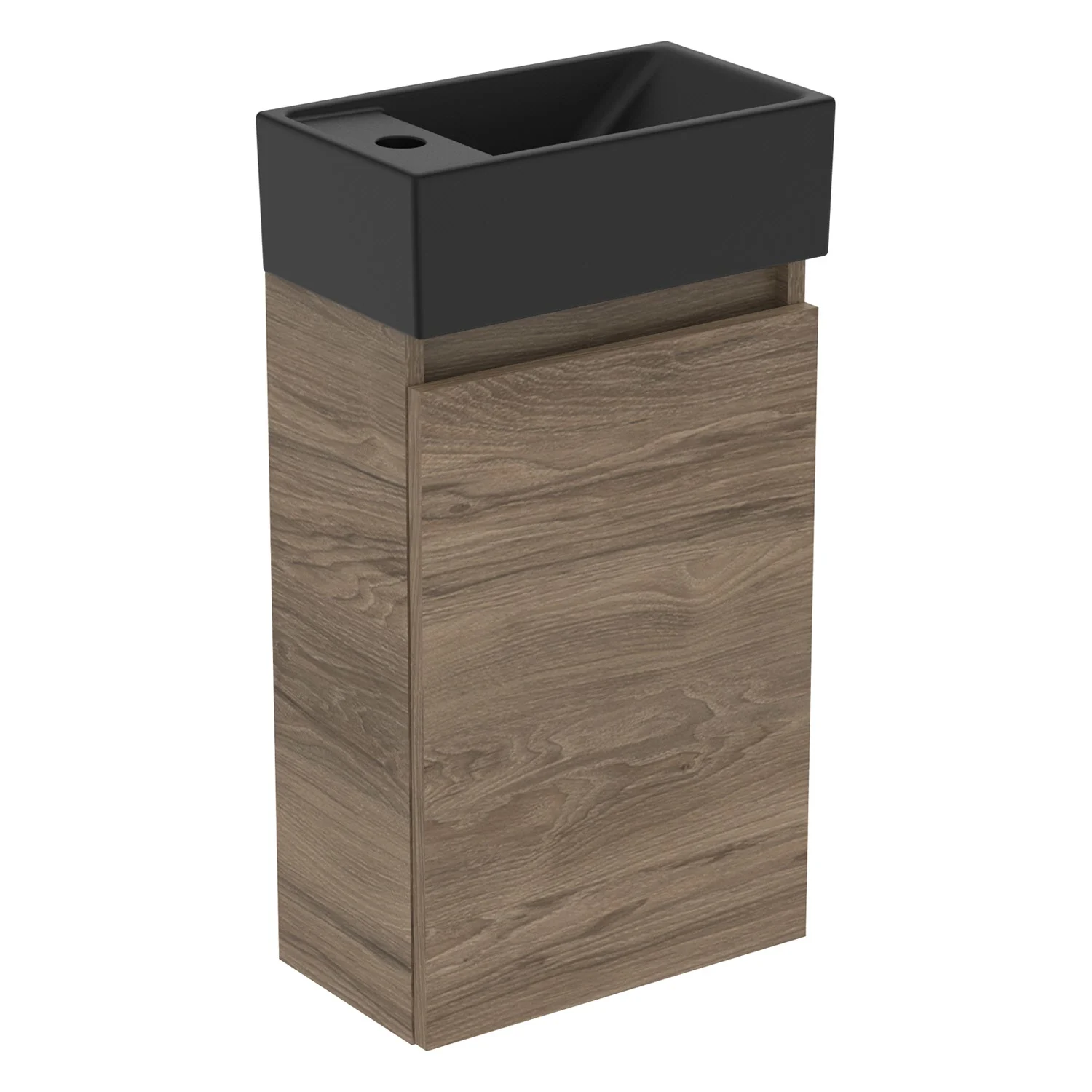 Wycięta szafka umywalkowa w ciemnym drewnie, Ideal Standard