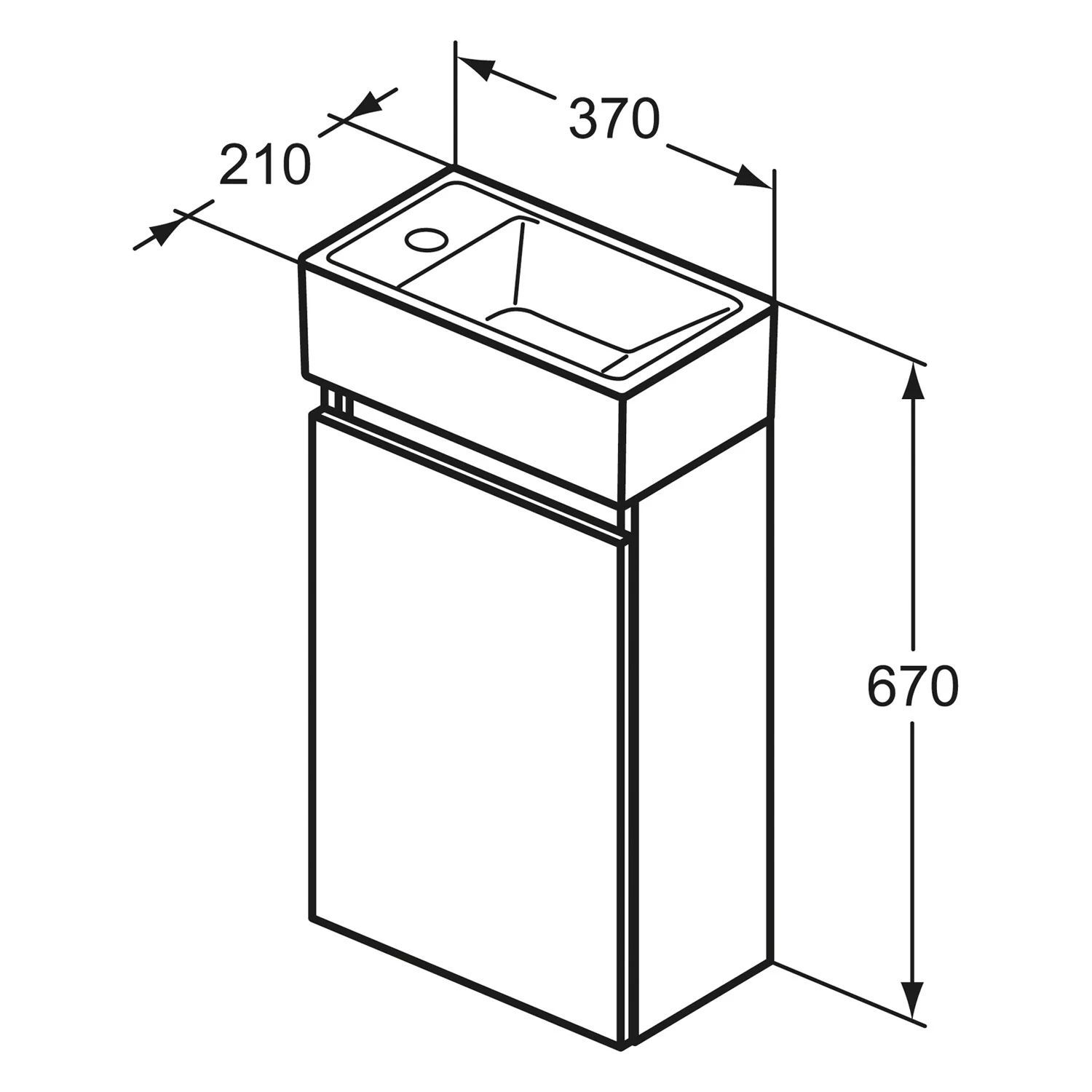 Rysunek techniczny szafki umywalkowej z wymiarami, Ideal Standard