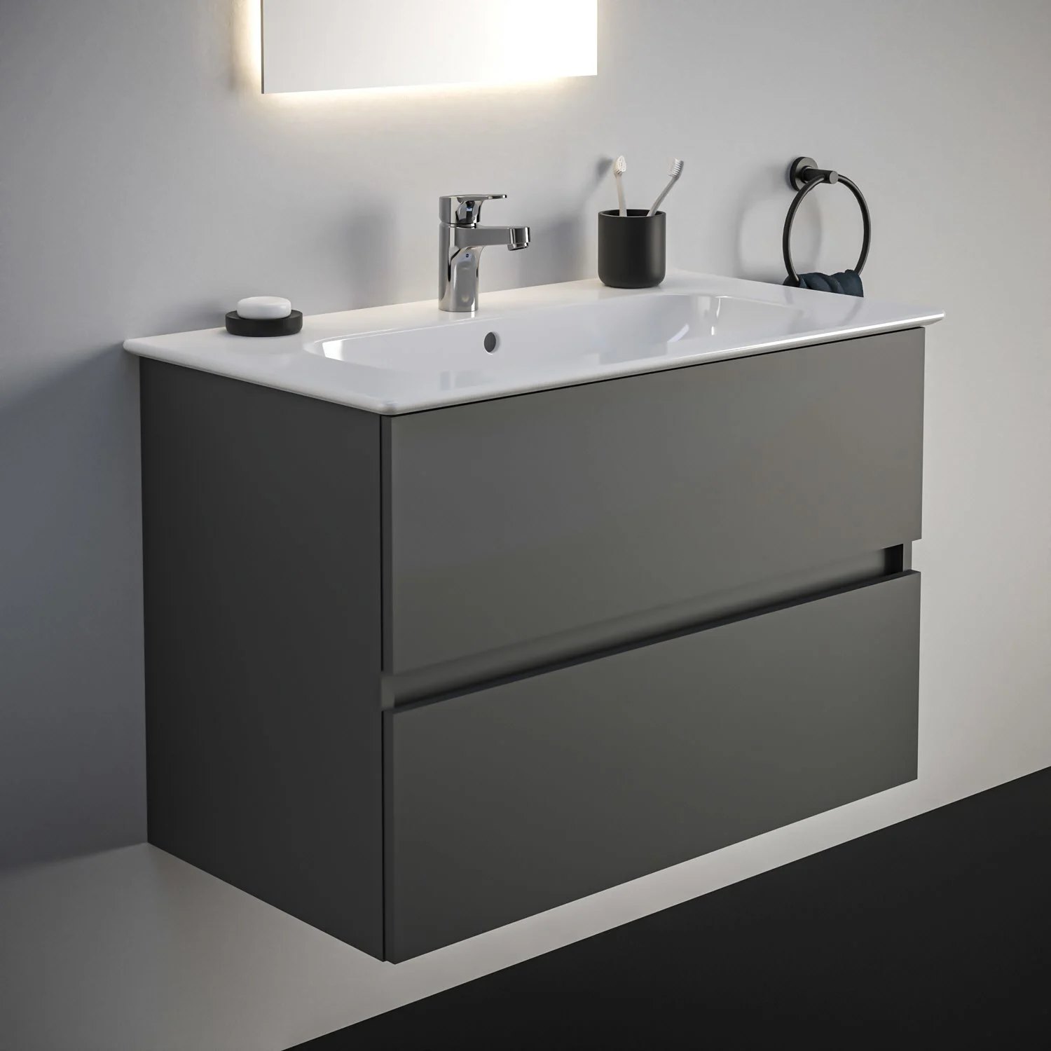 Ideal Standard Eurovit+ Möbelpaket mit Waschtisch 81 cm und Unterschrank 80 cm, 2 Auszüge