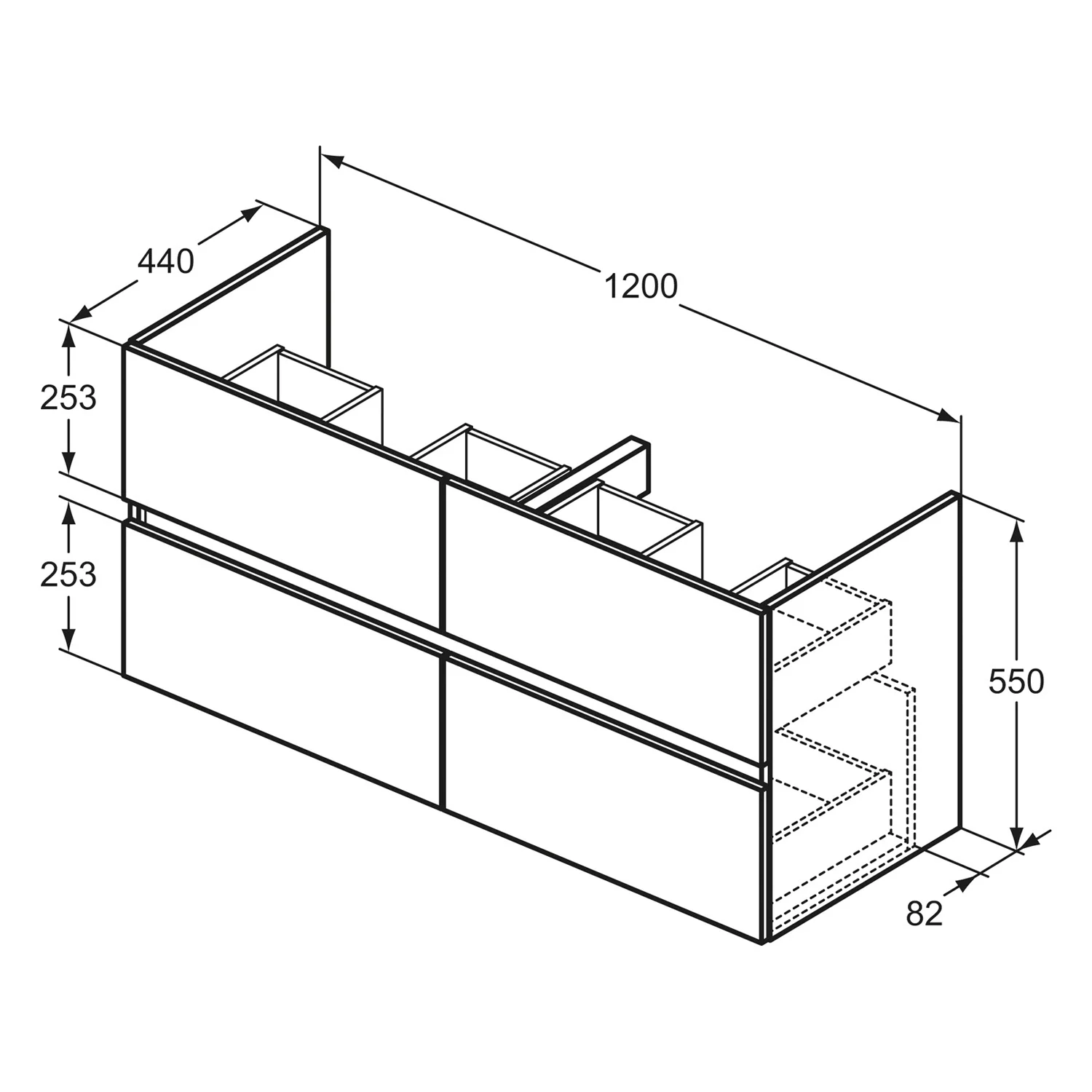 Rysunek techniczny szafki pod umywalkę, Ideal Standard