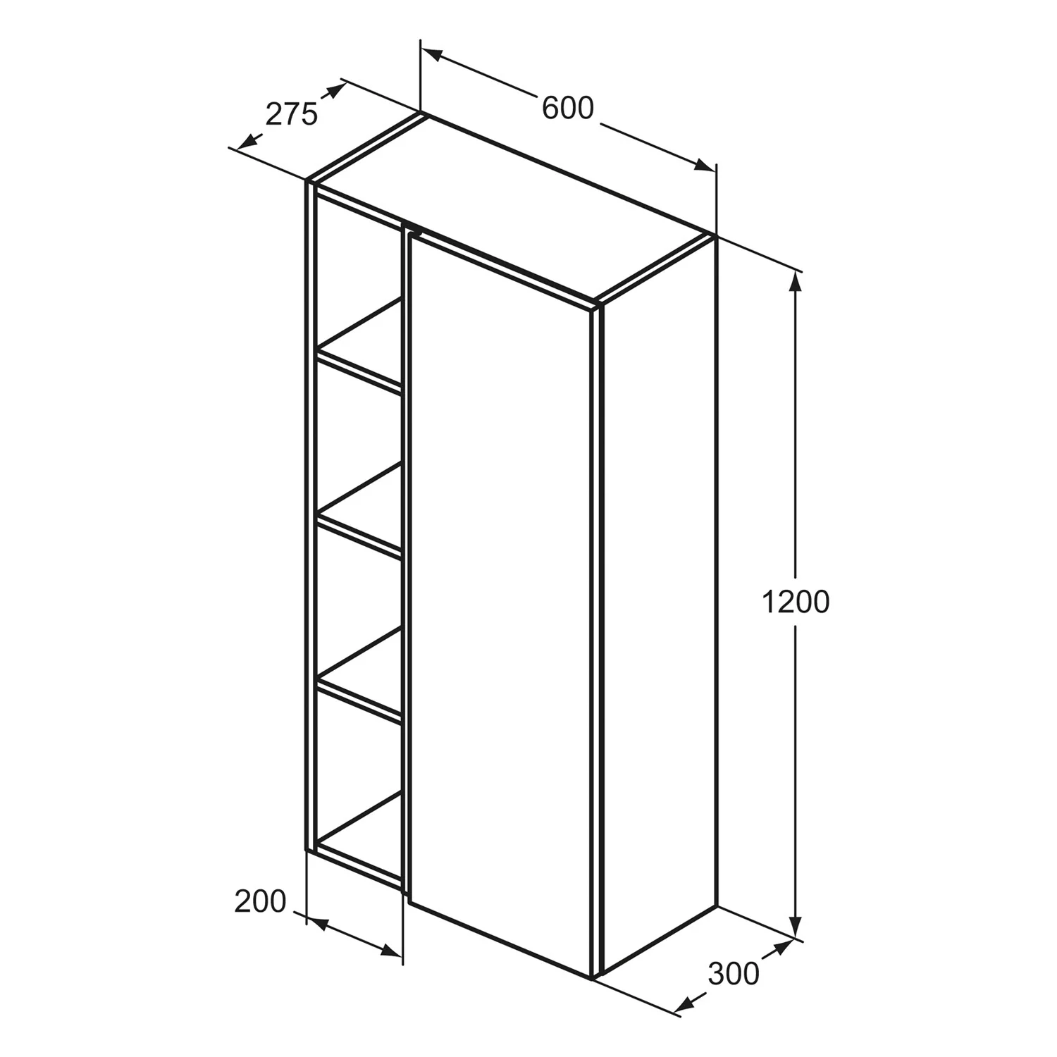 Rysunek techniczny szafki półwysokiej z wymiarami, Ideal Standard