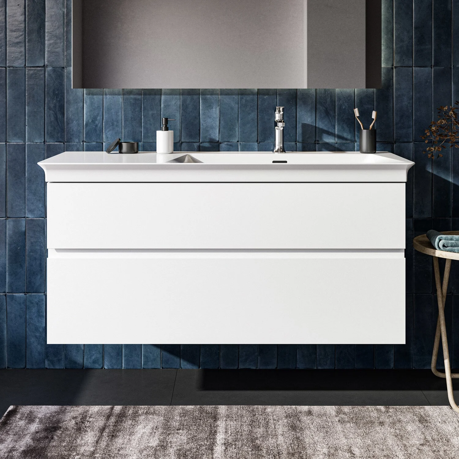 Ideal Standard Finesse Waschtischunterschrank 120 cm mit 2 Auszügen, asymmetrisch rechts, für Möbelwaschtisch