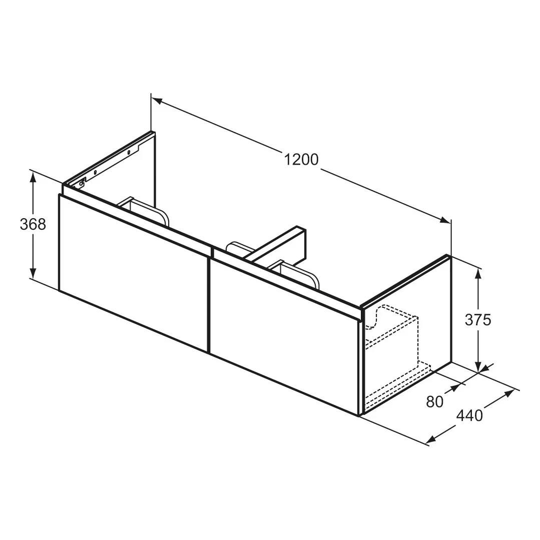 Rysunek techniczny szafki pod umywalkę z wymiarami, Ideal Standard