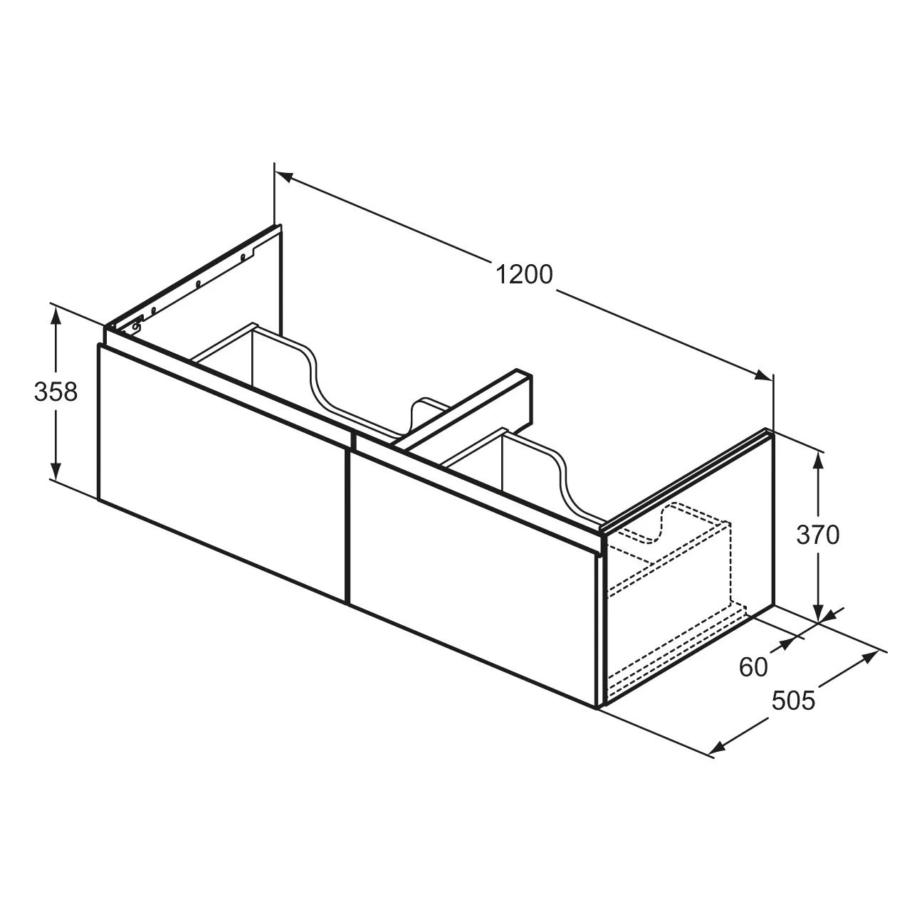 Rysunek techniczny szafki umywalkowej 120 cm, Ideal Standard