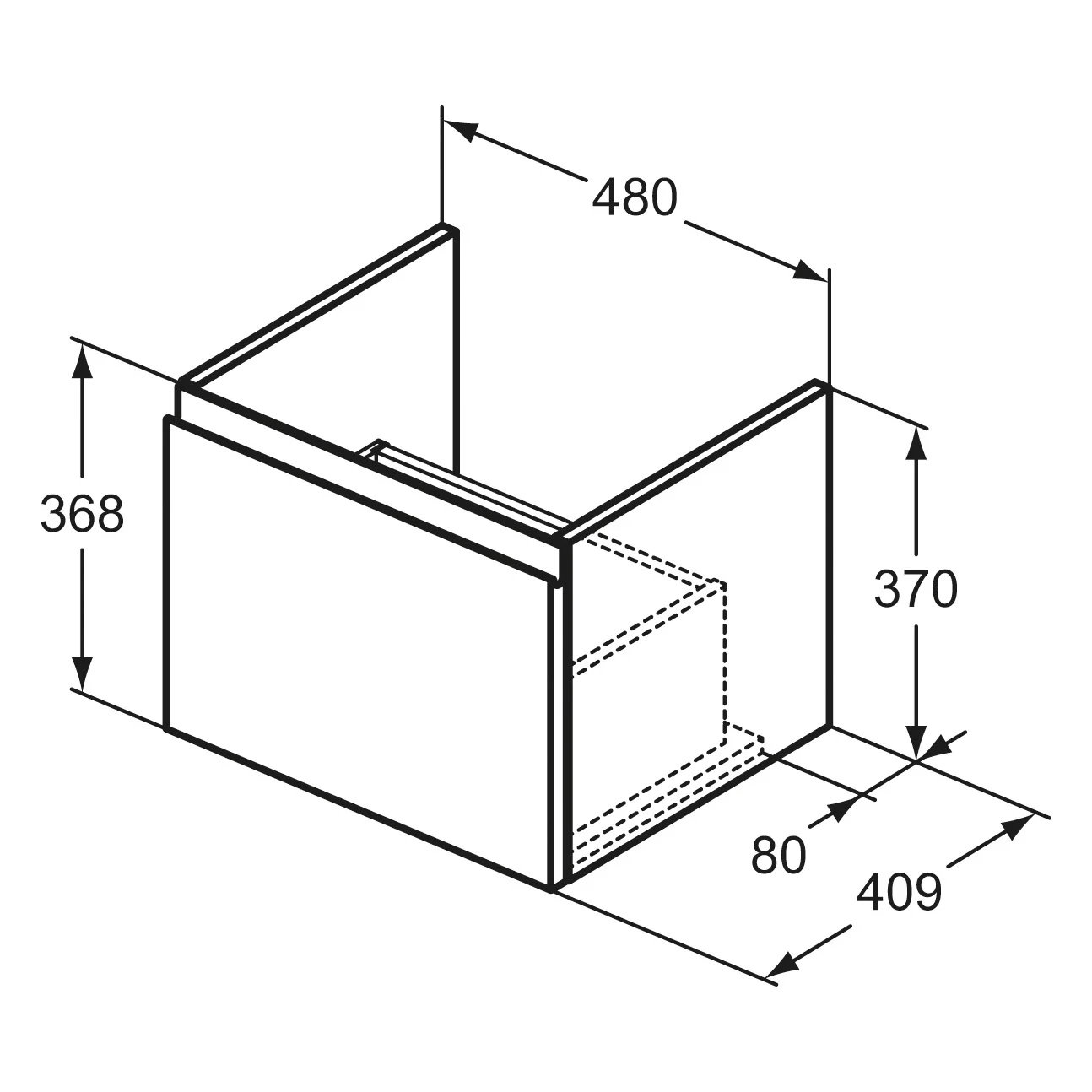 Rysunek techniczny szafki pod umywalkę z wymiarami, Ideal Standard