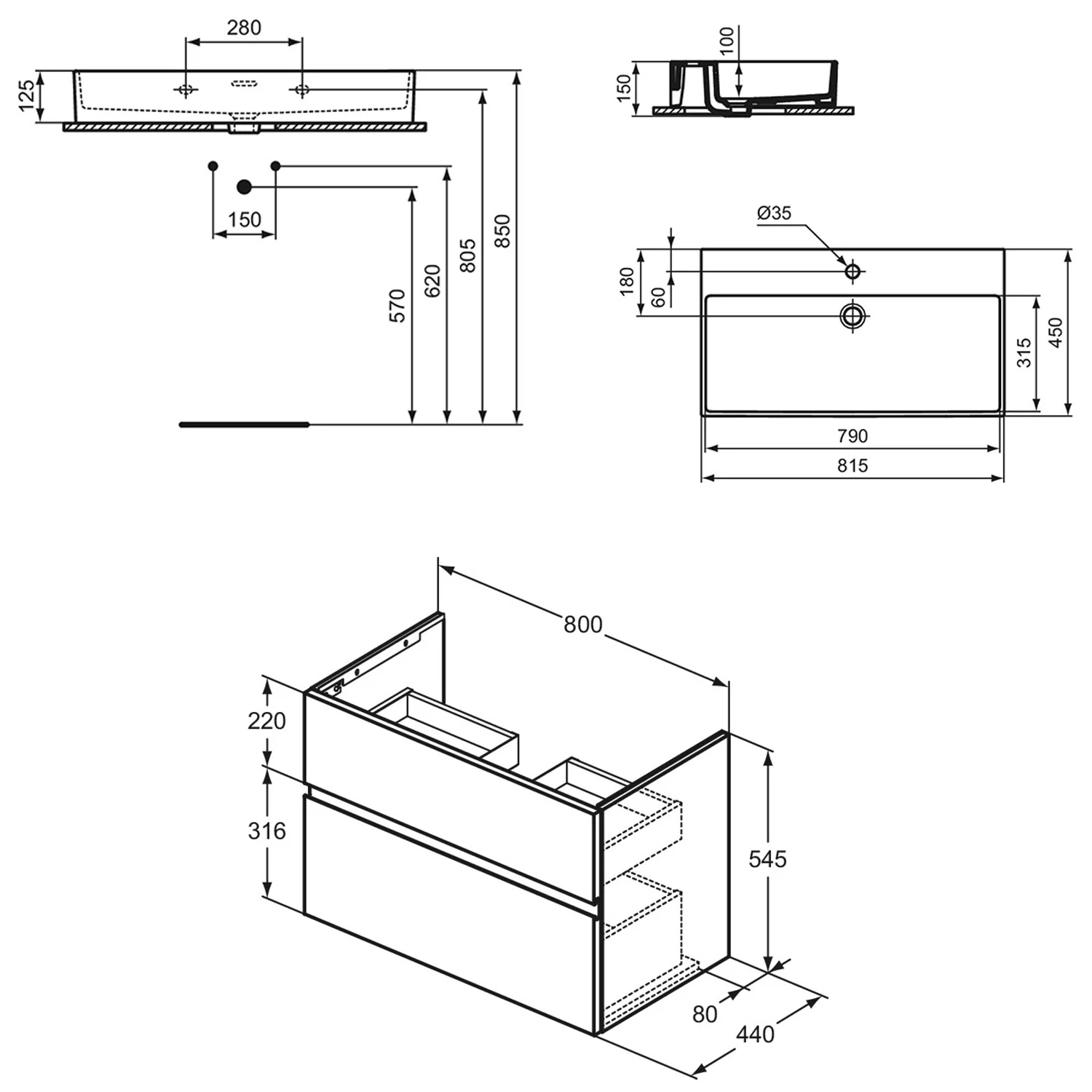 Ideal Standard Lastani Waschtisch mit Unterschrank 81,5 cm Bild 10