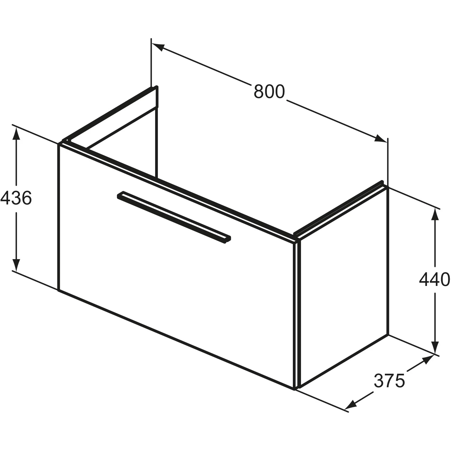 Rysunek techniczny szafki pod umywalkę z wymiarami, Ideal Standard