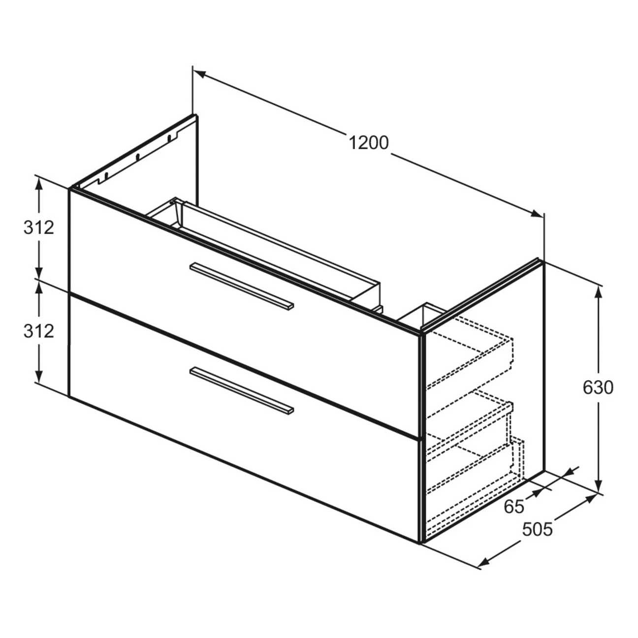 Ideal Standard i.life B Waschtischunterschrank 120 cm mit 2 Auszügen, asymmetrisch rechts Bild 5