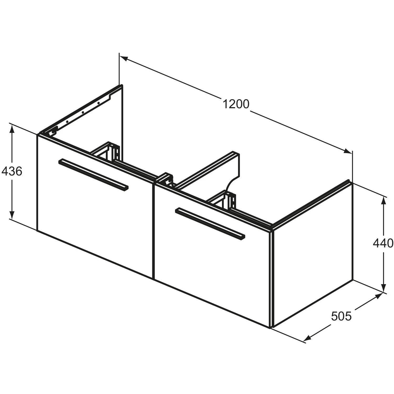 Rysunek techniczny szafki pod umywalkę 120 cm, Ideal Standard