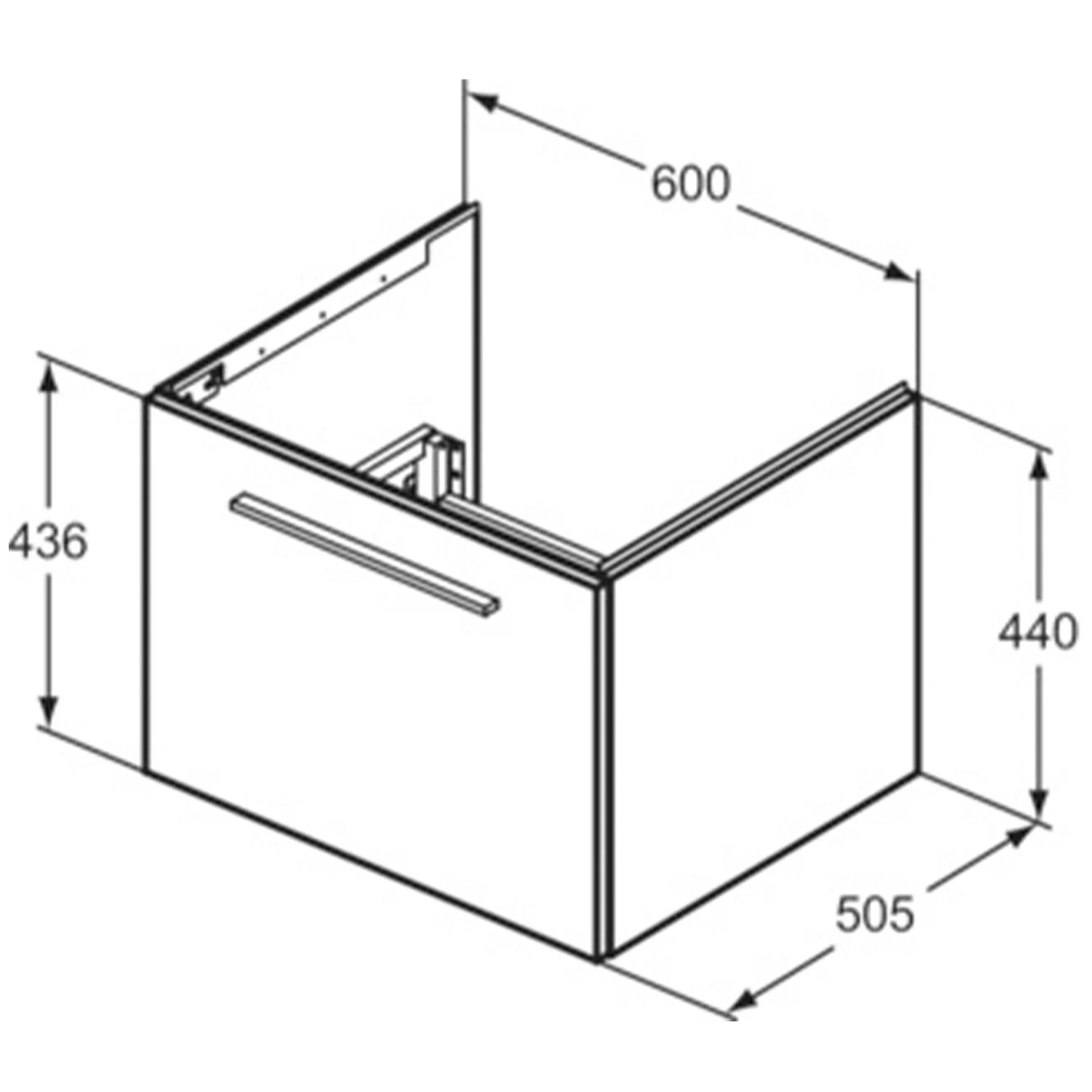 Rysunek techniczny szafki pod umywalkę z wymiarami, Ideal Standard