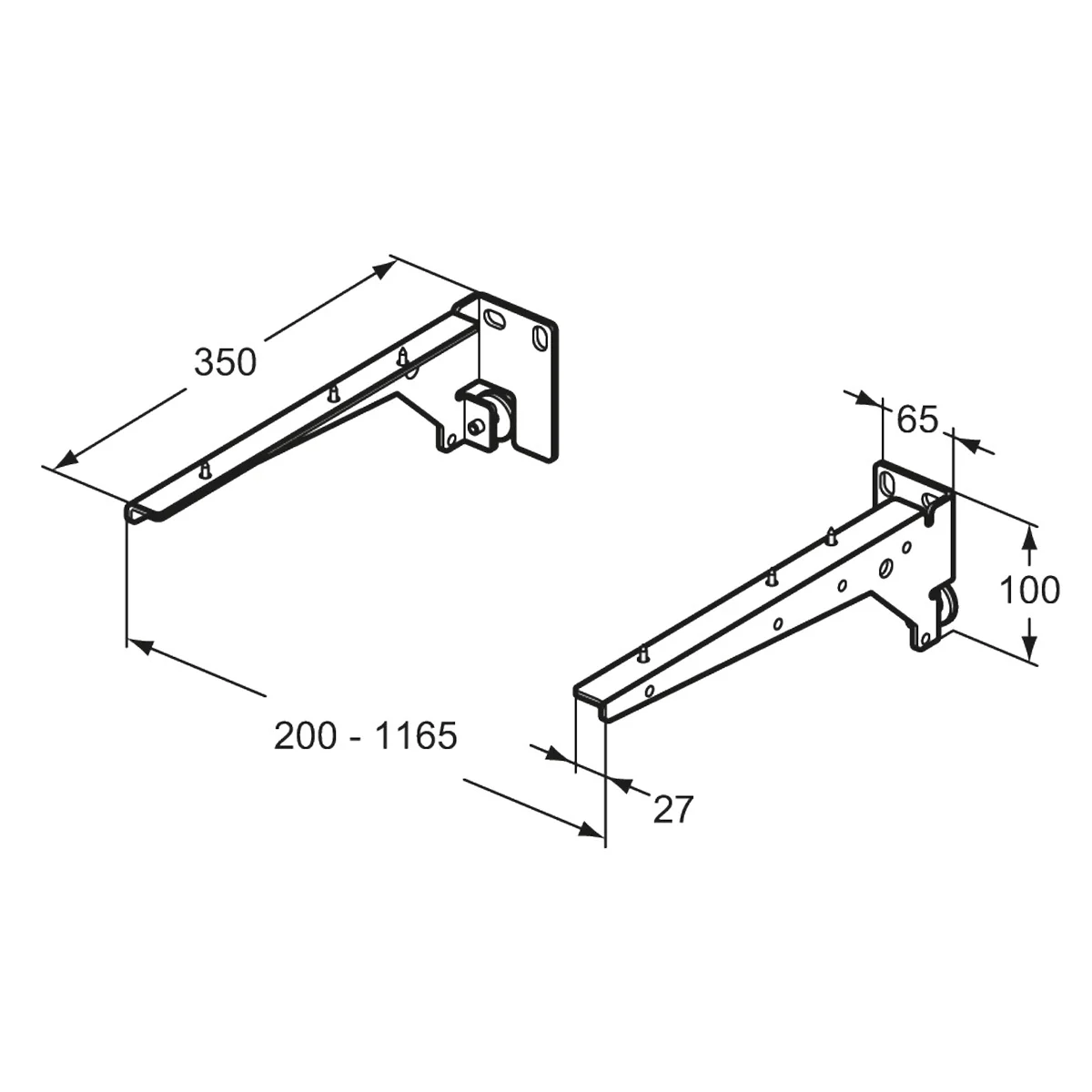 Rysunek techniczny mocowania konsoli z wymiarami, Ideal Standard