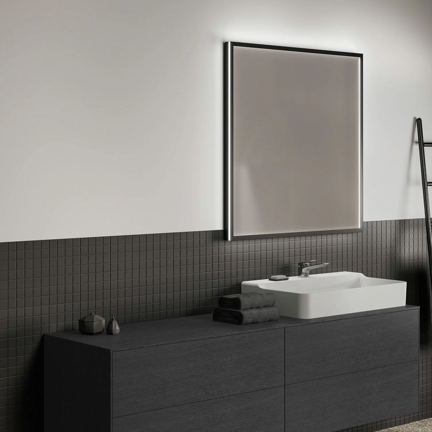 Ideal Standard Badspiegel Conca quadratisch 100 cm mit Beleuchtung und schwarzem Rahmen Bild 4